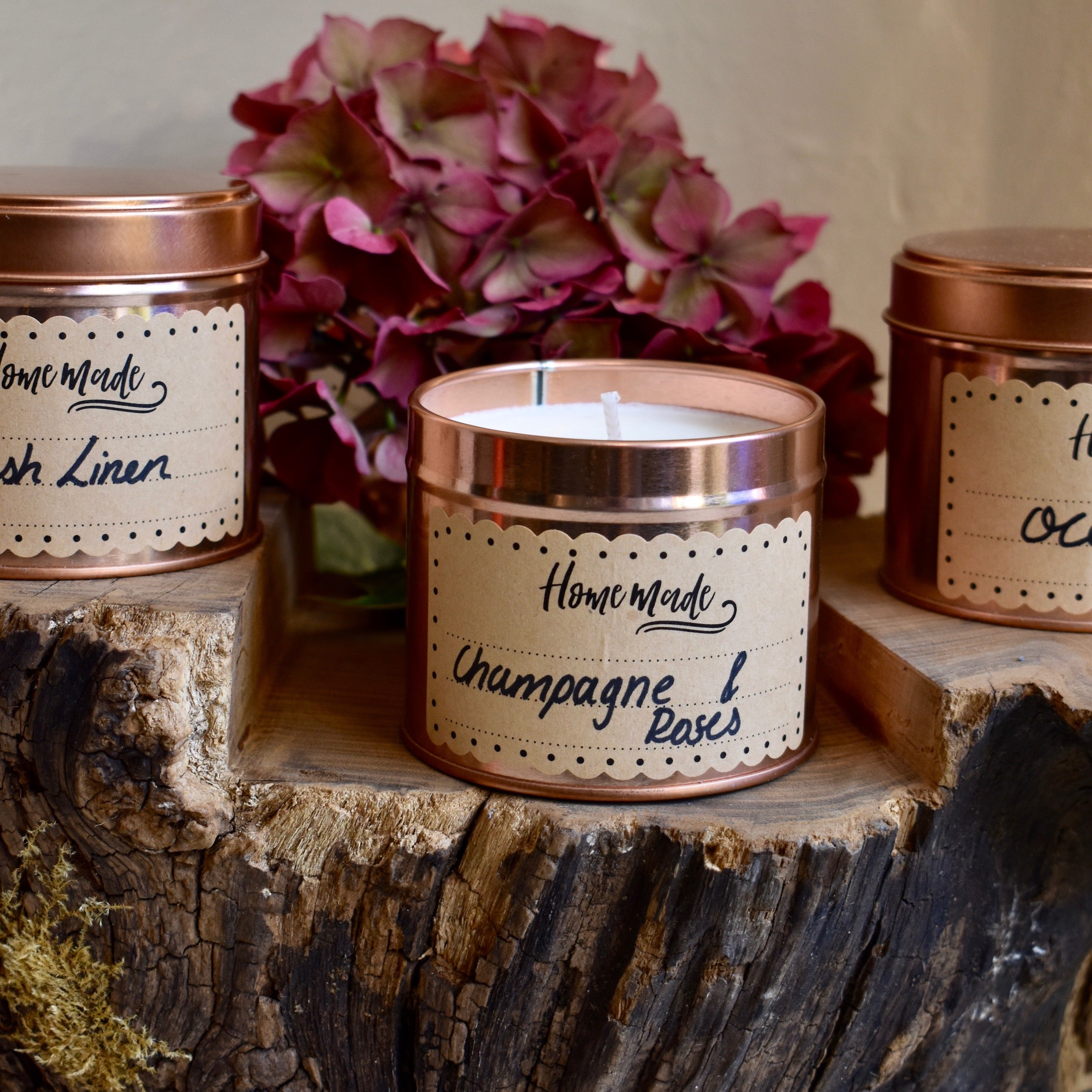 Champagne & Roses Scented Soy Wax Candle in Tin - Corley Studio Shop