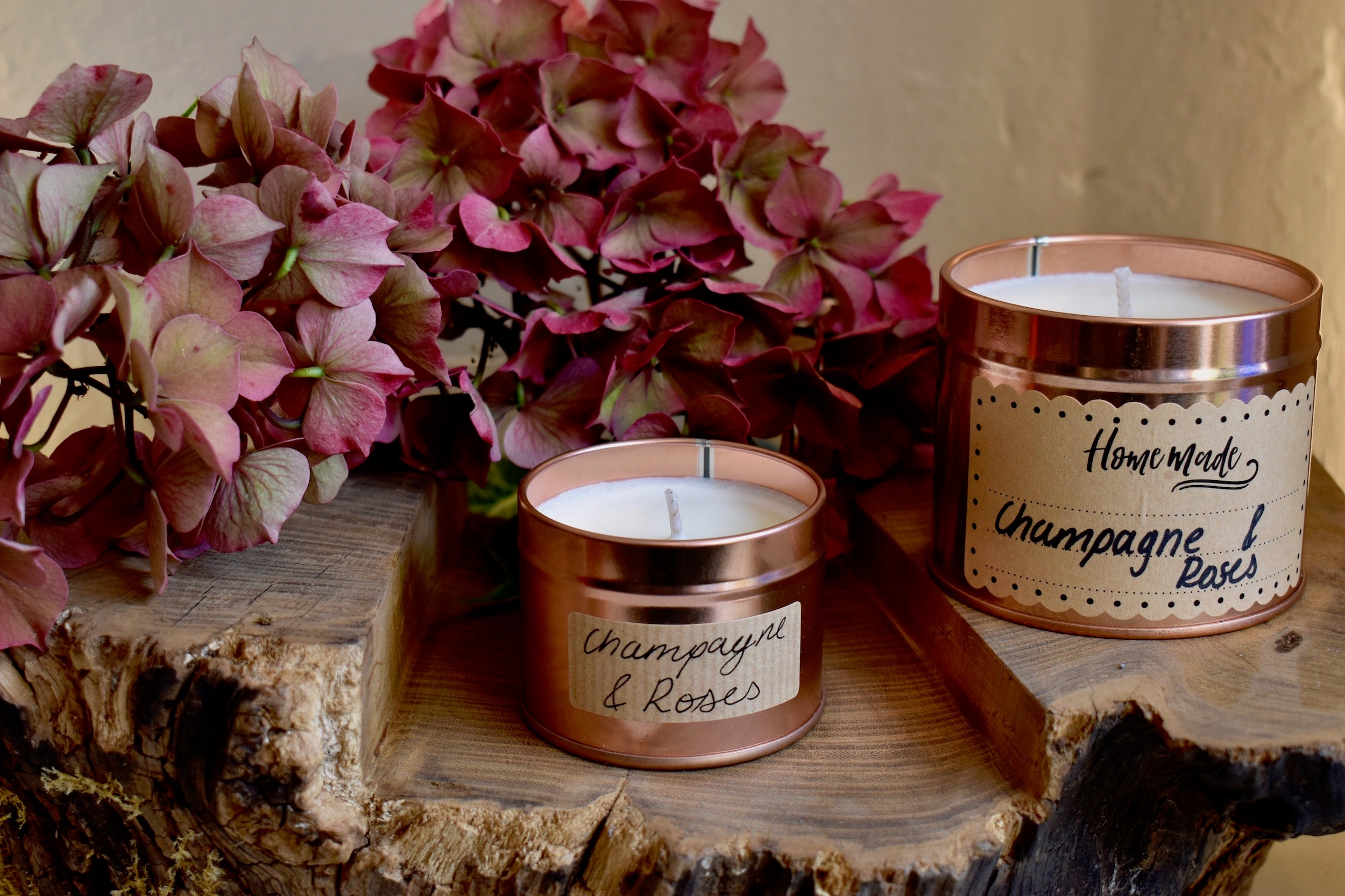 Champagne & Roses Scented Soy Wax Candle in Tin - Corley Studio Shop