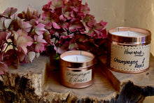 Load image into Gallery viewer, Champagne &amp; Roses Scented Soy Wax Candle in Tin
