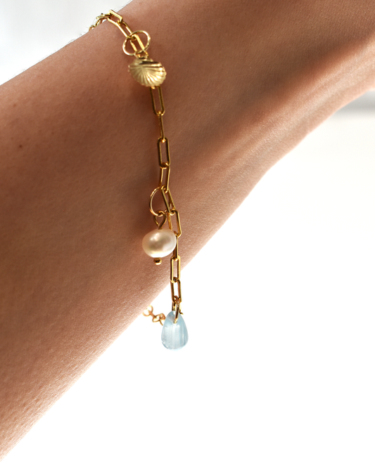 Gold Shell Crystal Paperclip Chain Bracelet