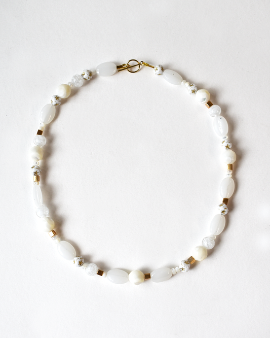 Mother of Pearl Gold Bead Necklace