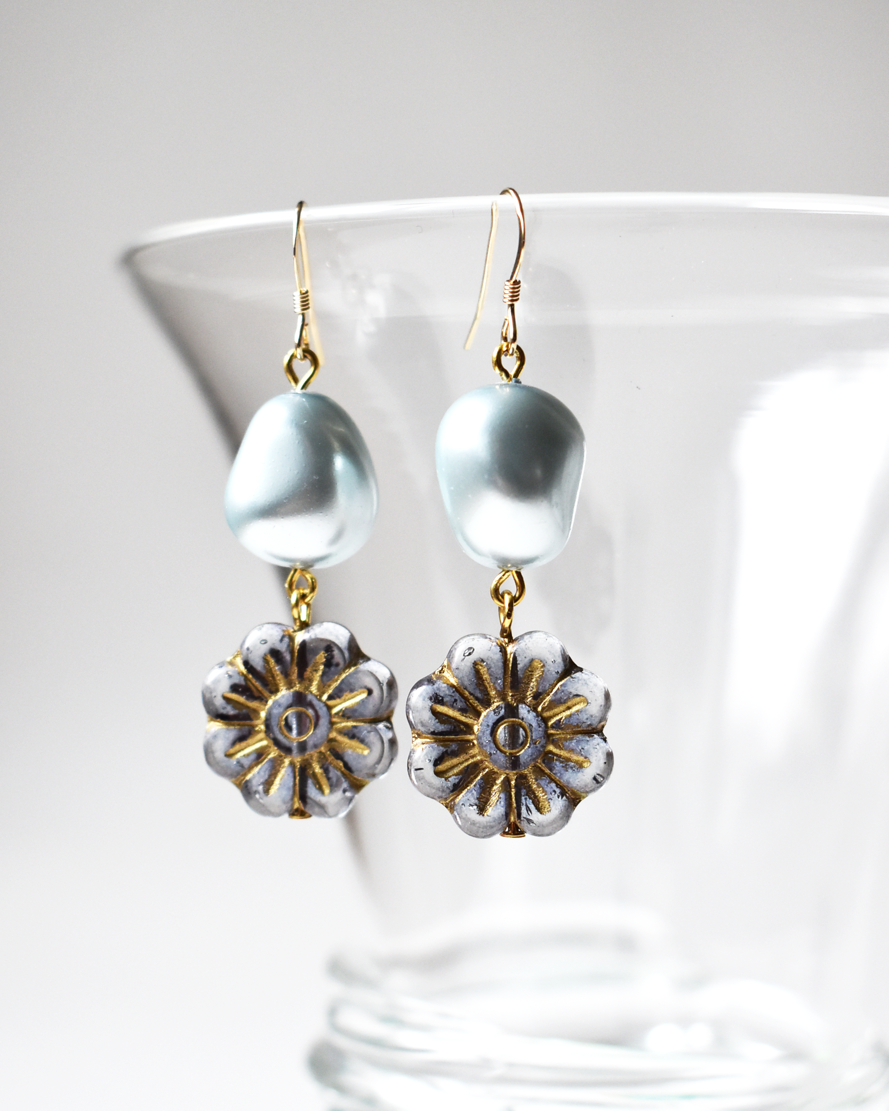 'Petals & Pearls' Pressed Glass Earrings