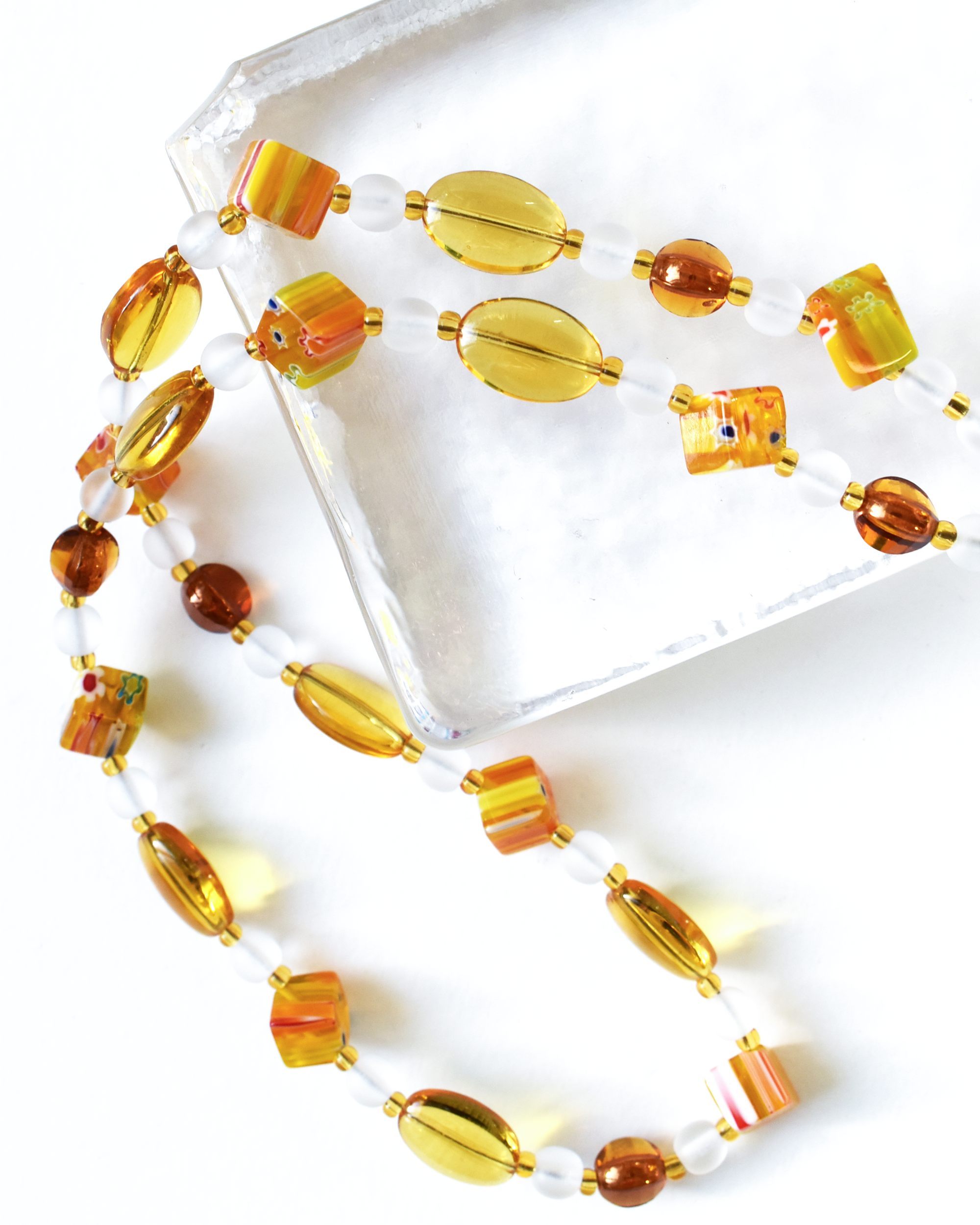 Millefiori Amber Cube Beaded Necklace