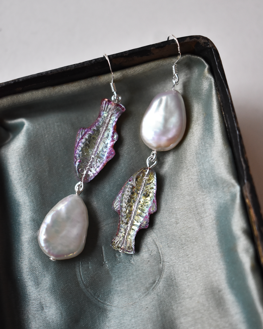 Baroque Pearl & Iridescent Fish Earrings