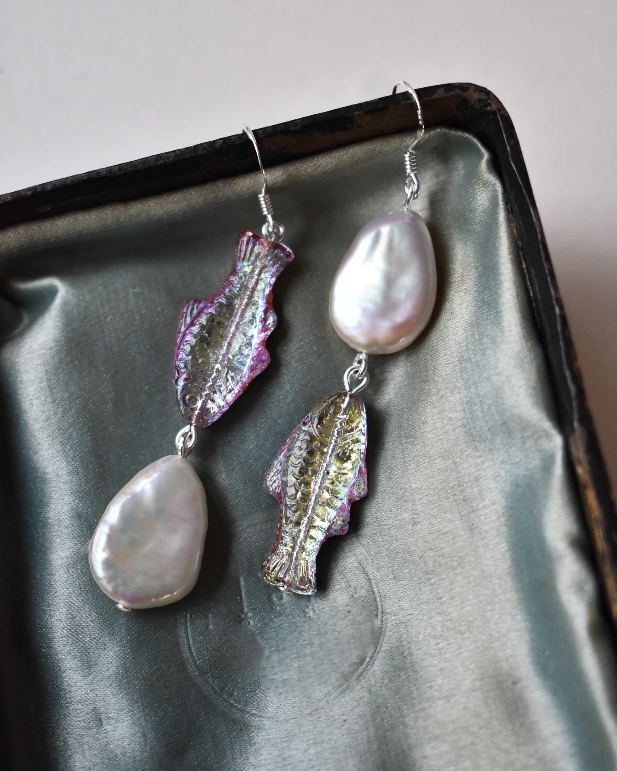 Baroque Pearl & Iridescent Fish Earrings
