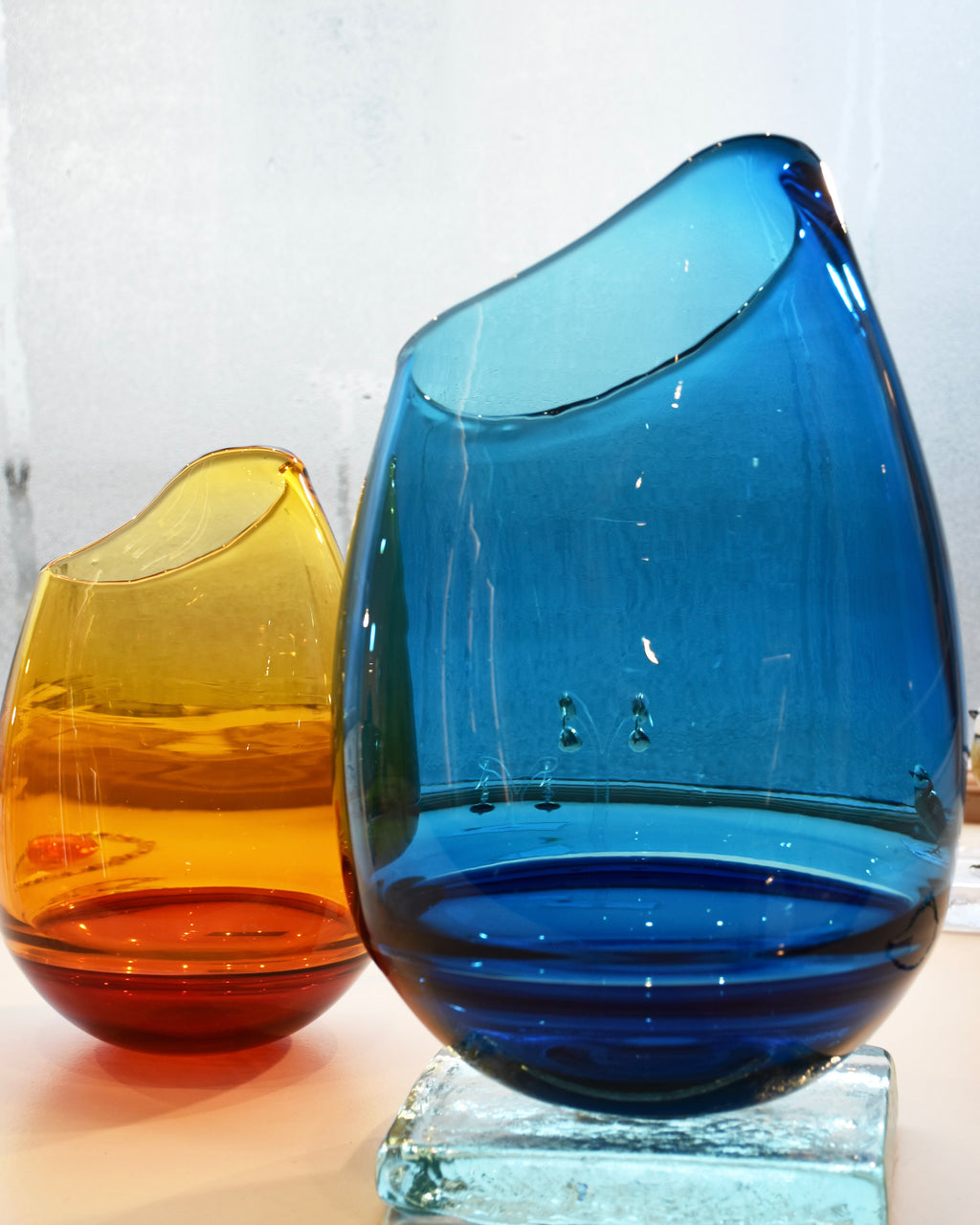 Handblown Two-Tone Turquoise Asymmetric Glass Vase