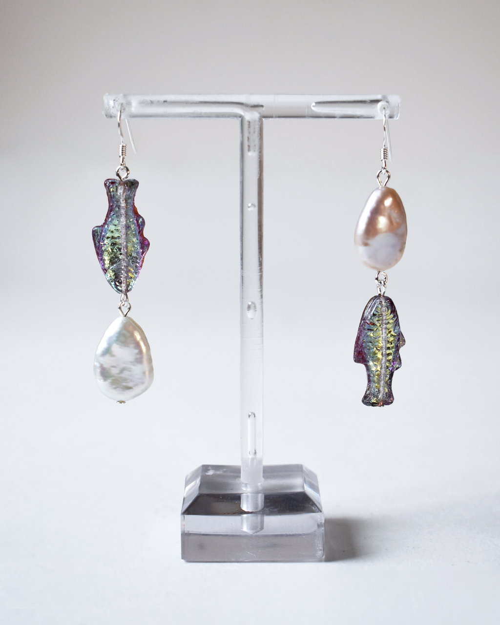 Baroque Pearl & Iridescent Fish Earrings