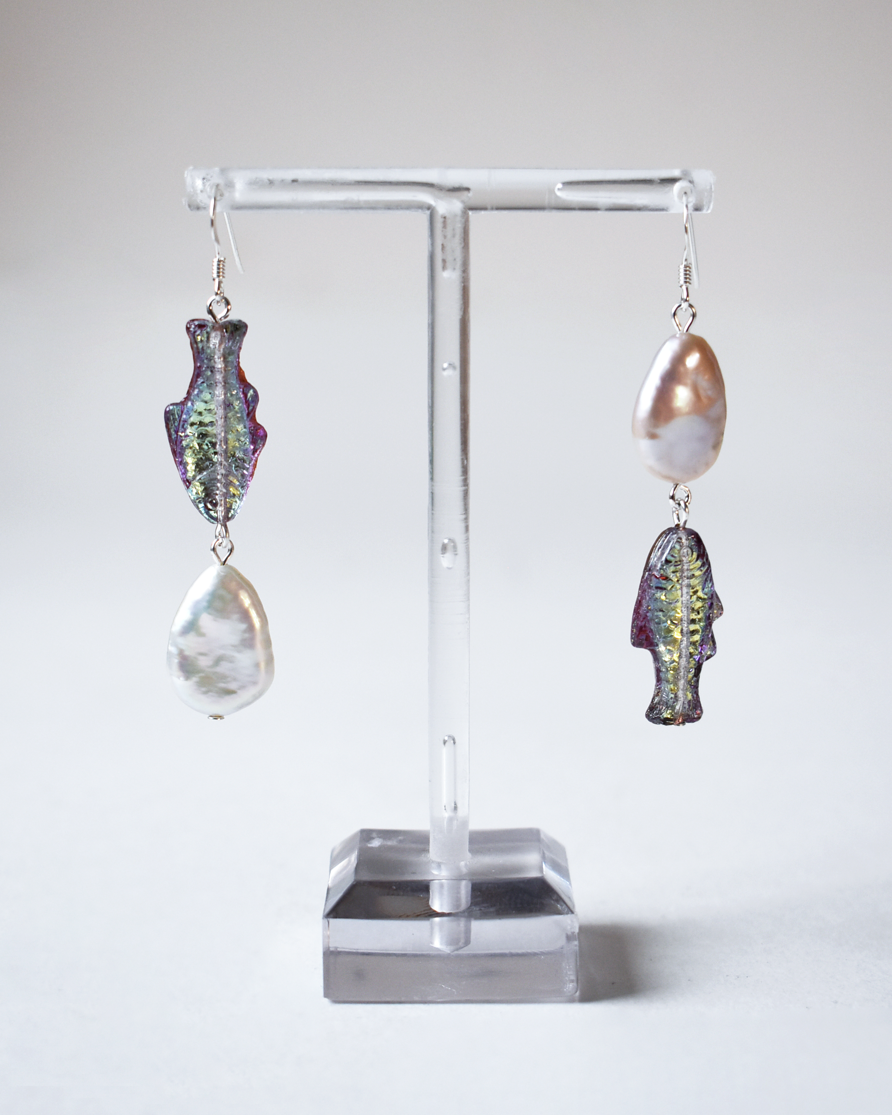 Baroque Pearl & Iridescent Fish Earrings