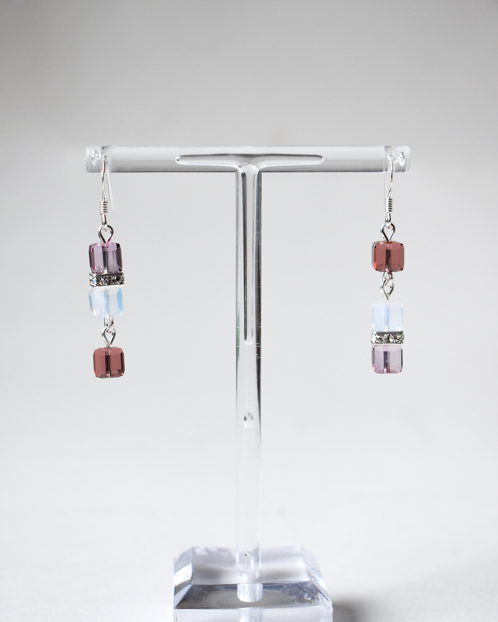 Pink Crystal Cube Drop Earrings