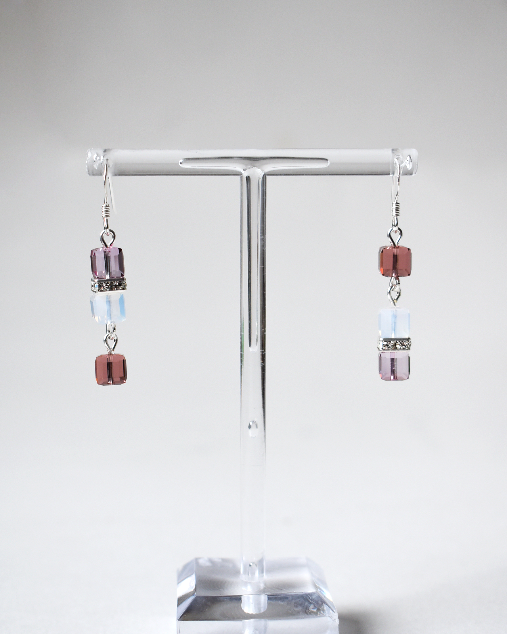 Pink Crystal Cube Drop Earrings