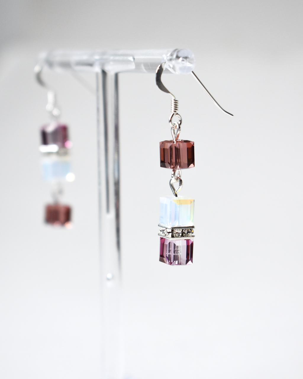 Pink Crystal Cube Drop Earrings