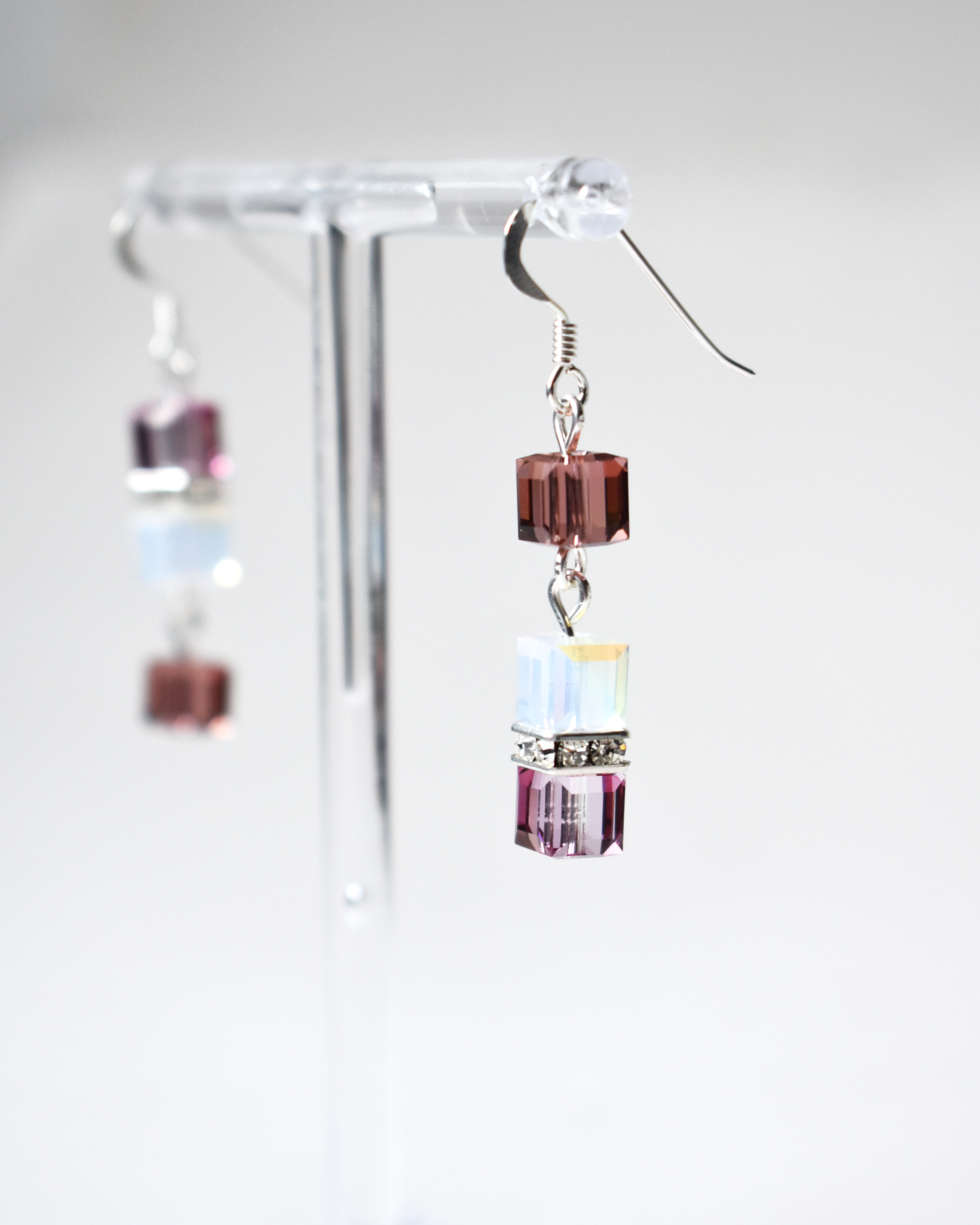Pink Crystal Cube Drop Earrings