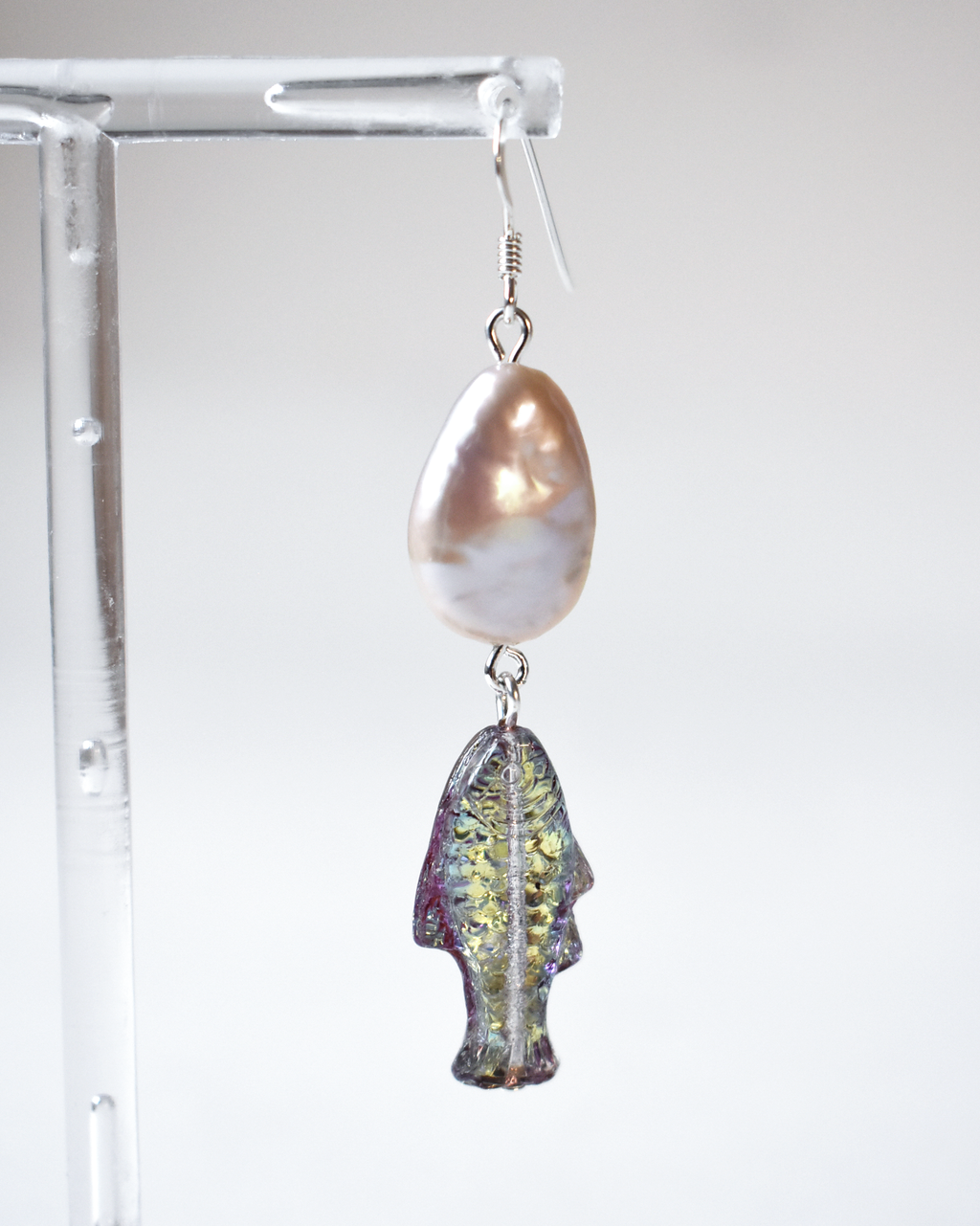Baroque Pearl & Iridescent Fish Earrings