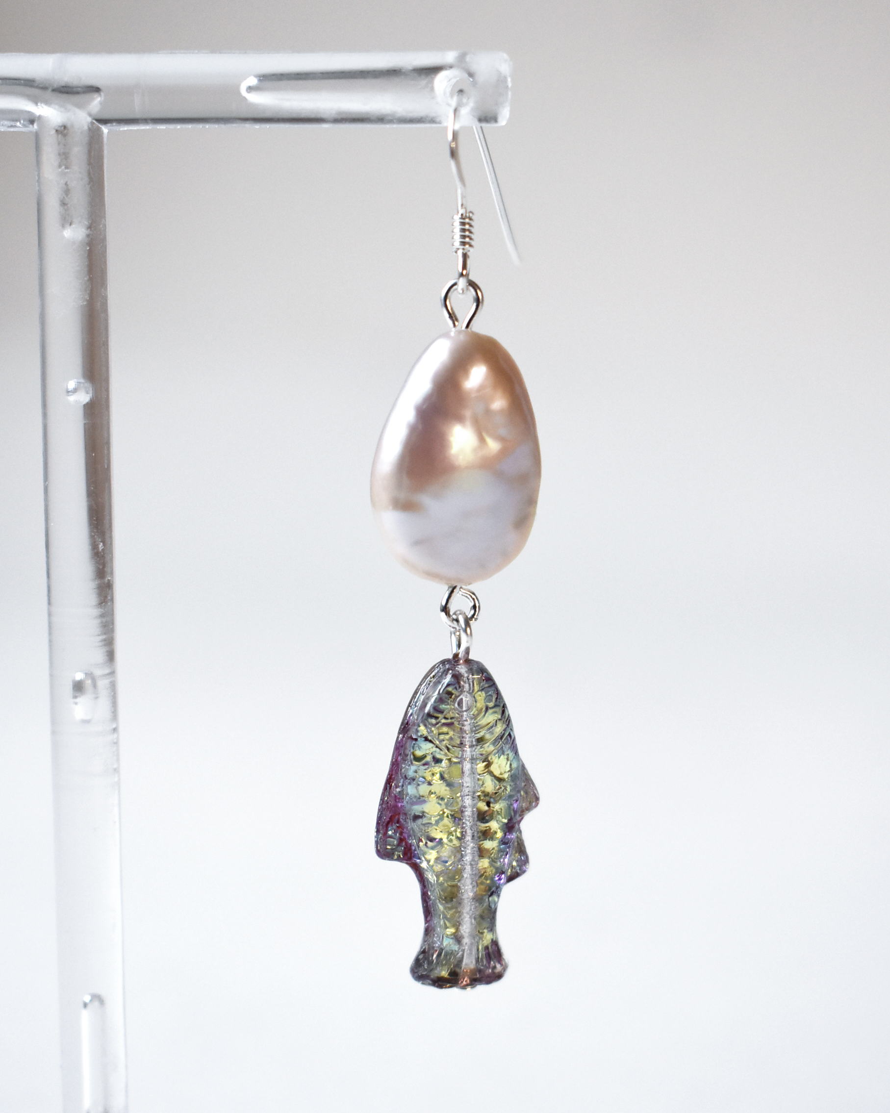Baroque Pearl & Iridescent Fish Earrings
