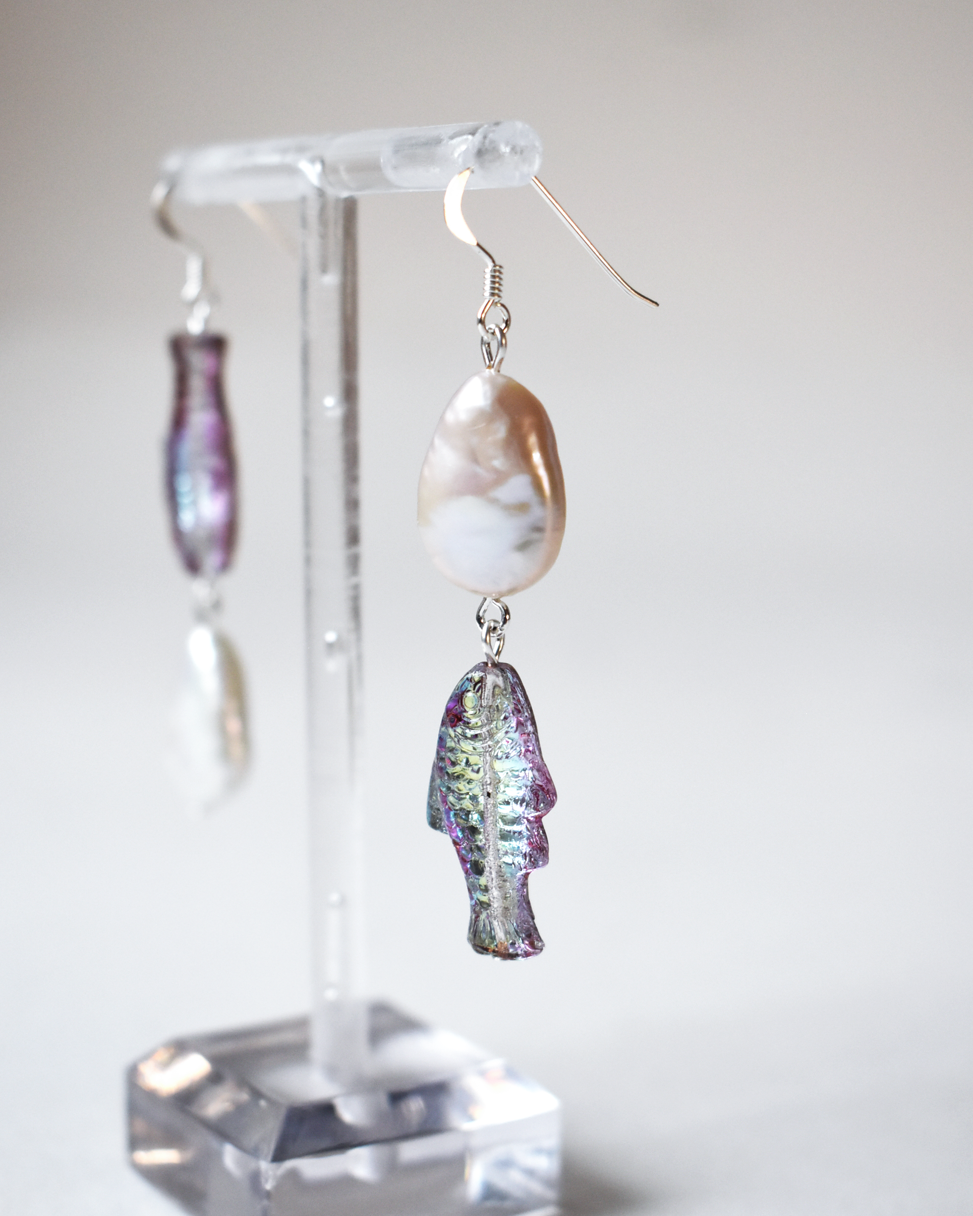 Baroque Pearl & Iridescent Fish Earrings