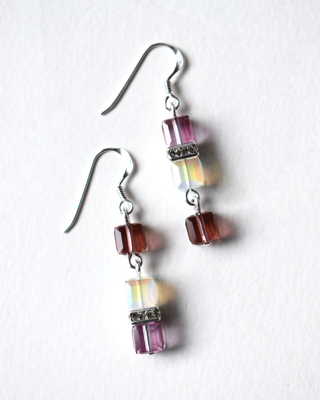 Pink Crystal Cube Drop Earrings