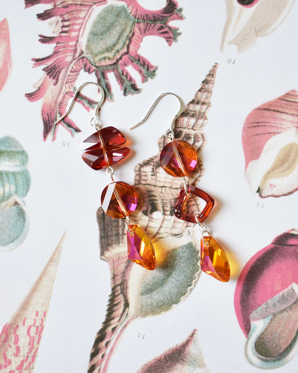 'Abstract Sunset III' Asymmetrical Crystal Earrings