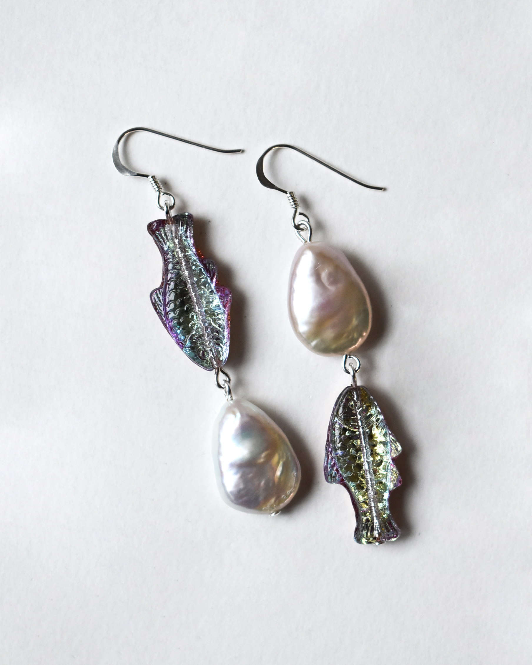 Baroque Pearl & Iridescent Fish Earrings