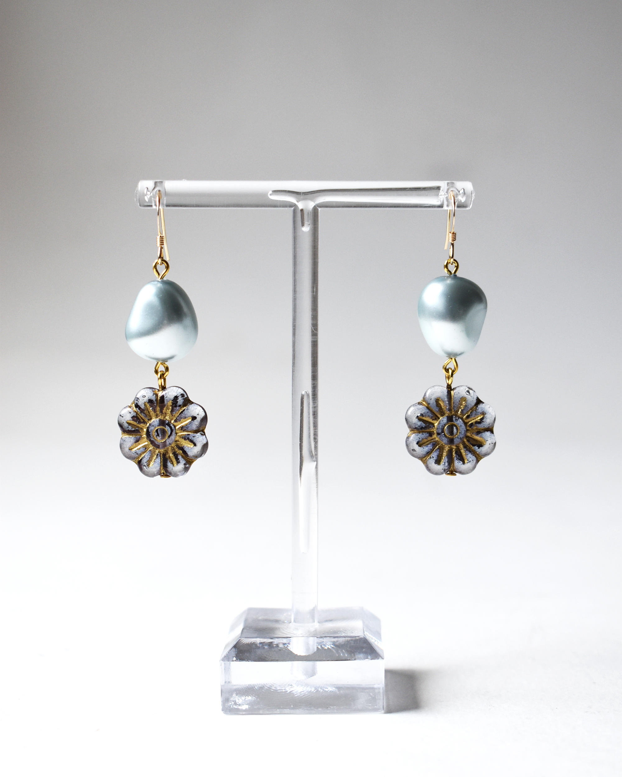 'Petals & Pearls' Pressed Glass Earrings