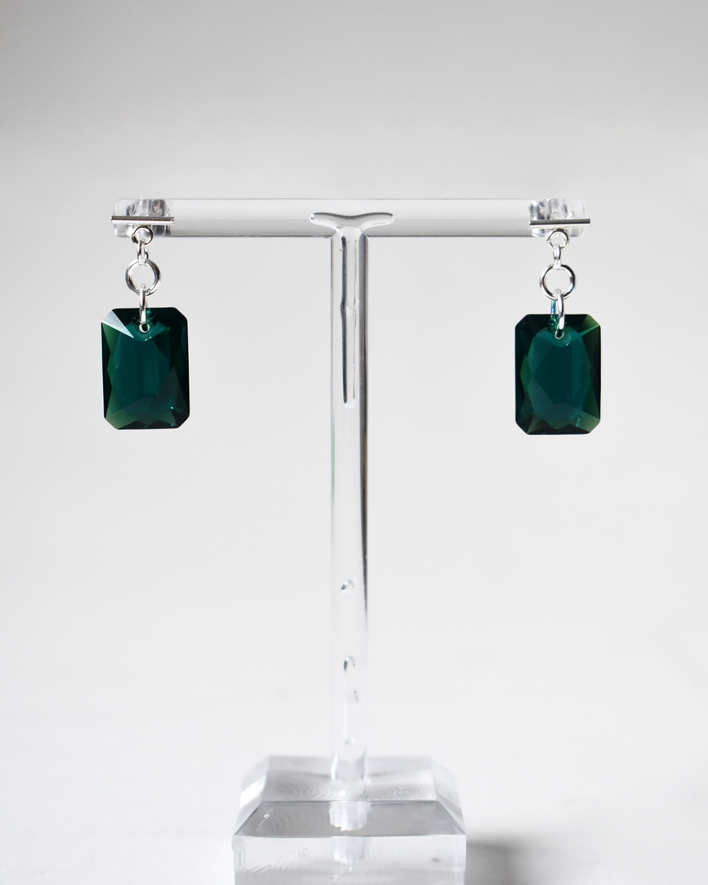 Emerald Crystal Drop T-Bar Earrings