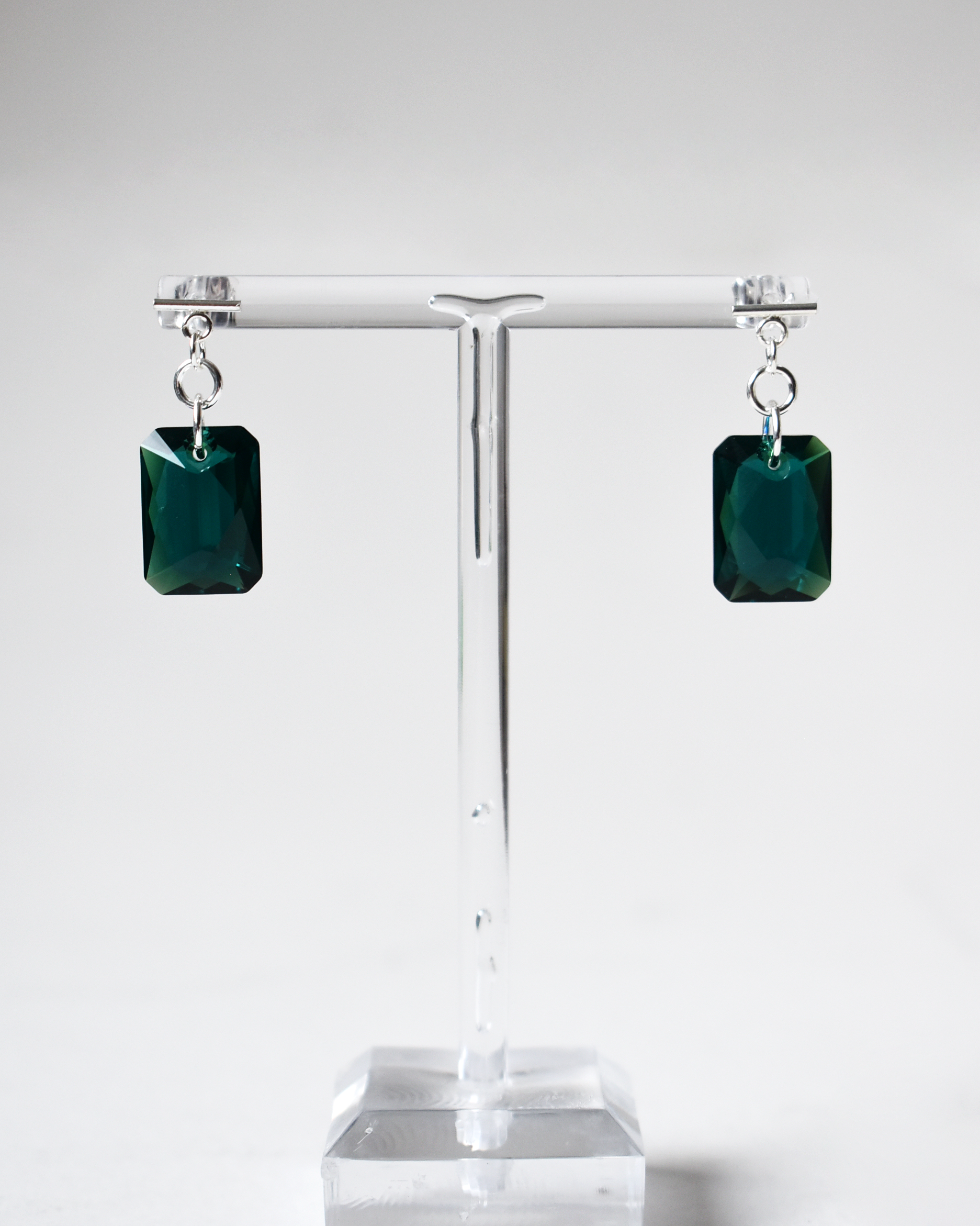 Emerald Crystal Drop T-Bar Earrings