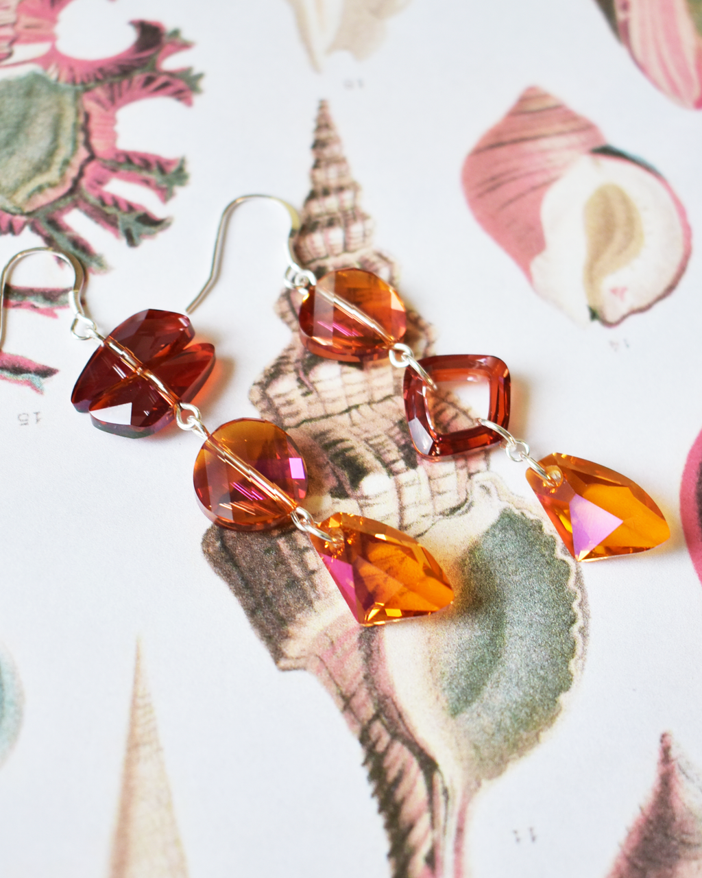 'Abstract Sunset III' Asymmetrical Crystal Earrings