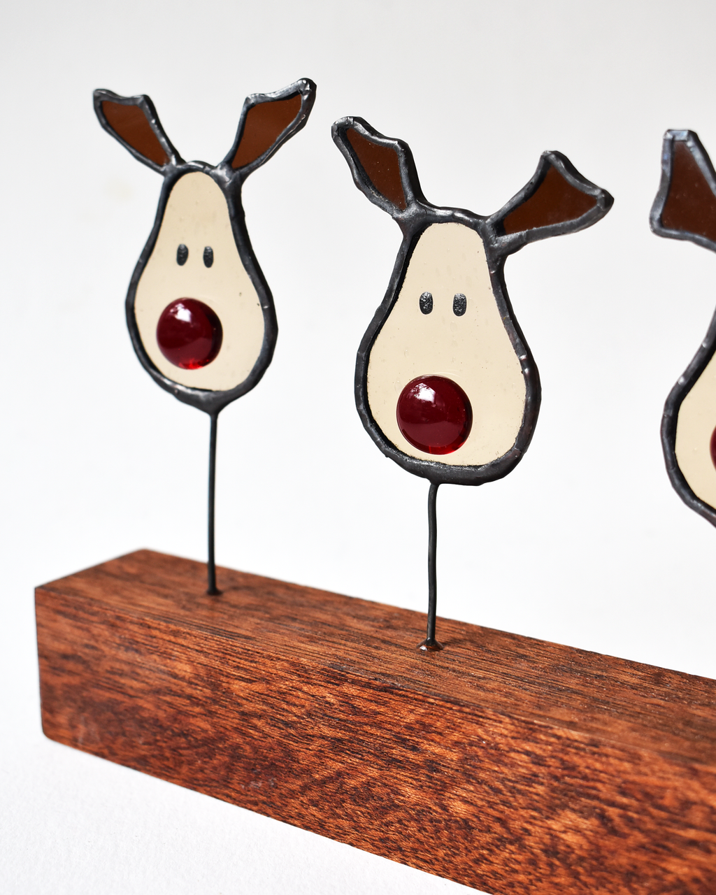 'Red Nosed Reindeers' - Stained Glass Ornament