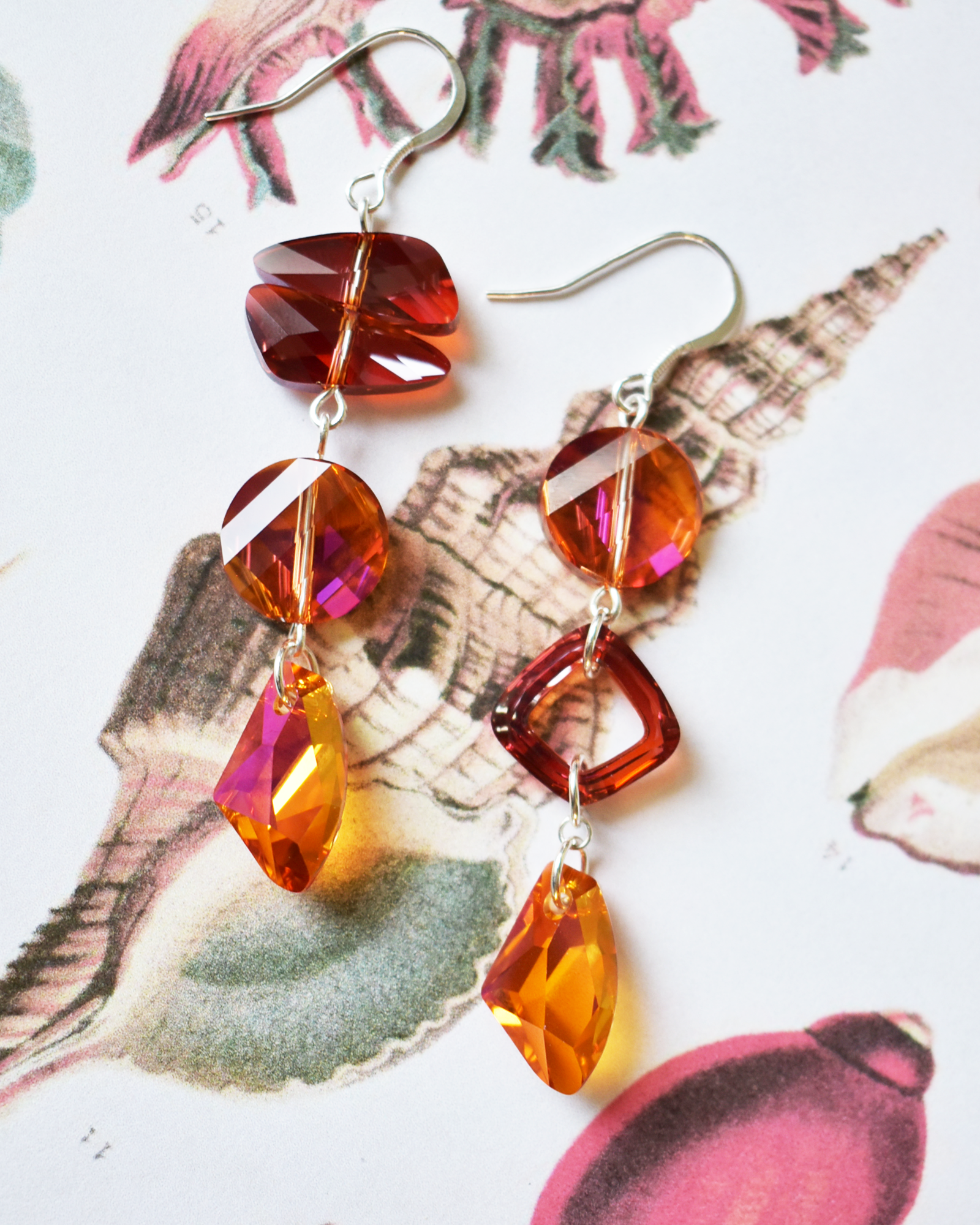 'Abstract Sunset III' Asymmetrical Crystal Earrings