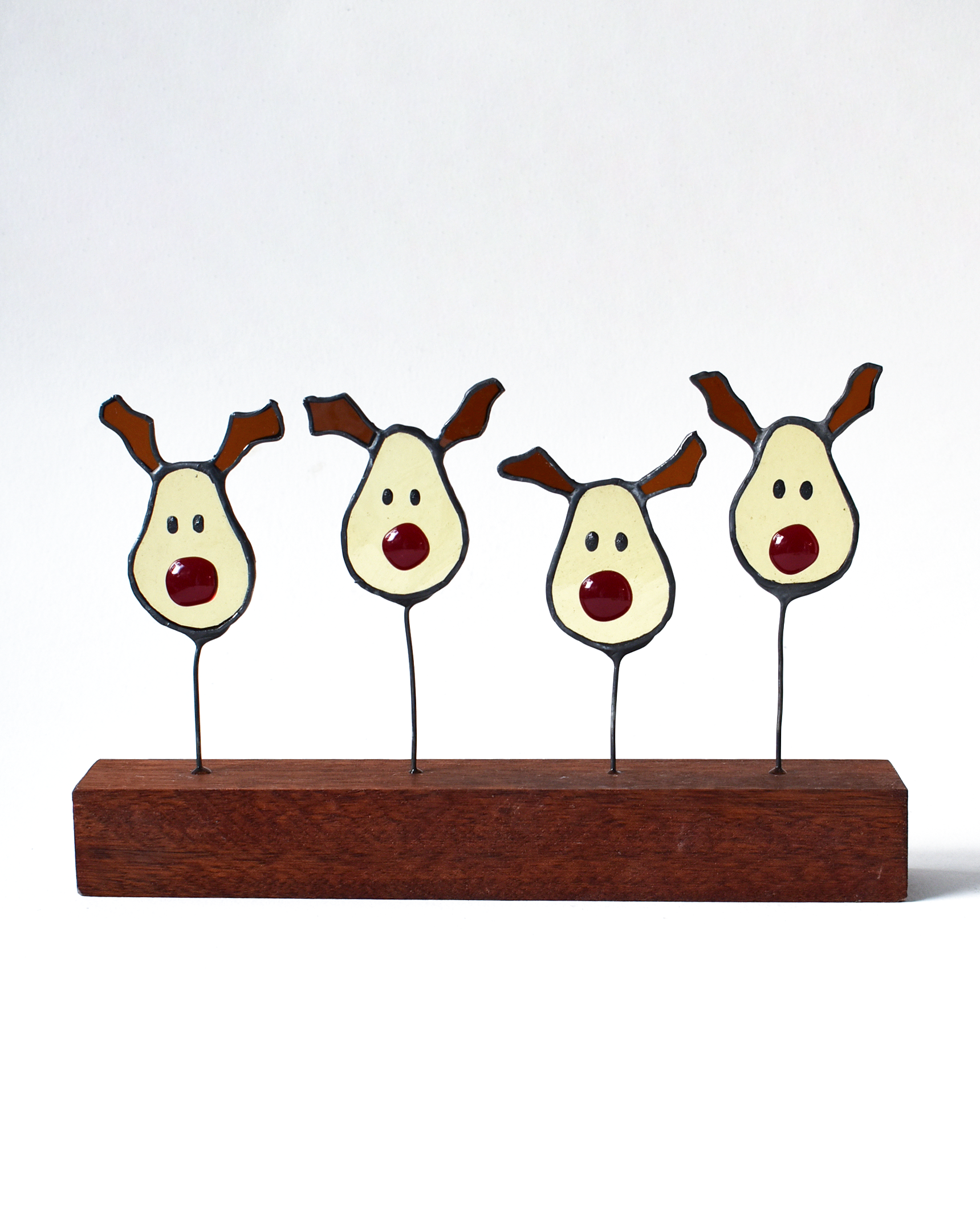 'Red Nosed Reindeers' - Stained Glass Ornament