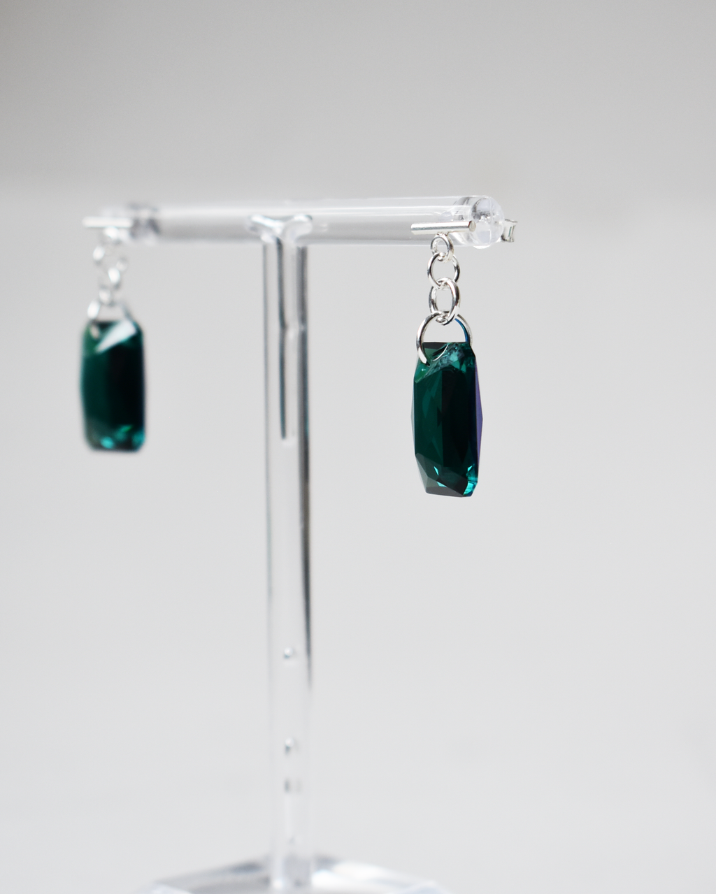 Emerald Crystal Drop T-Bar Earrings