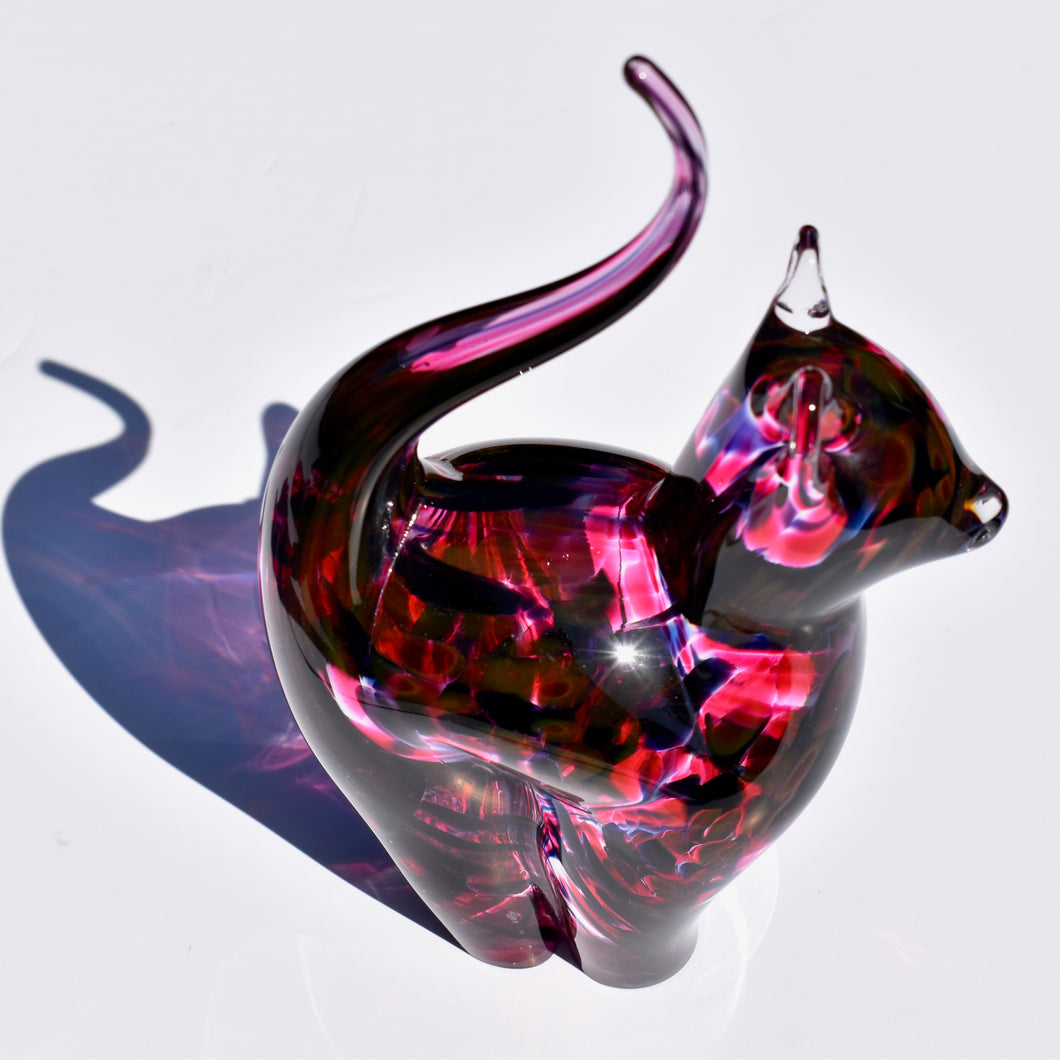 Pink and Purple Streaky Glass Cat