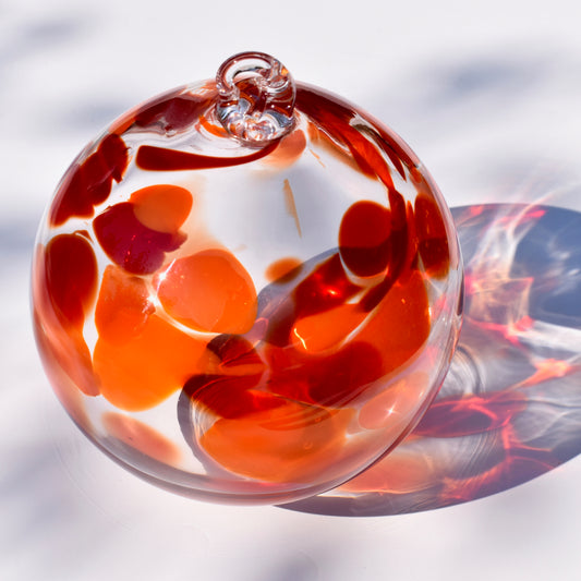 Orange, Ruby & Clear Spot Glass X-Large Bauble - Corley Studio Shop