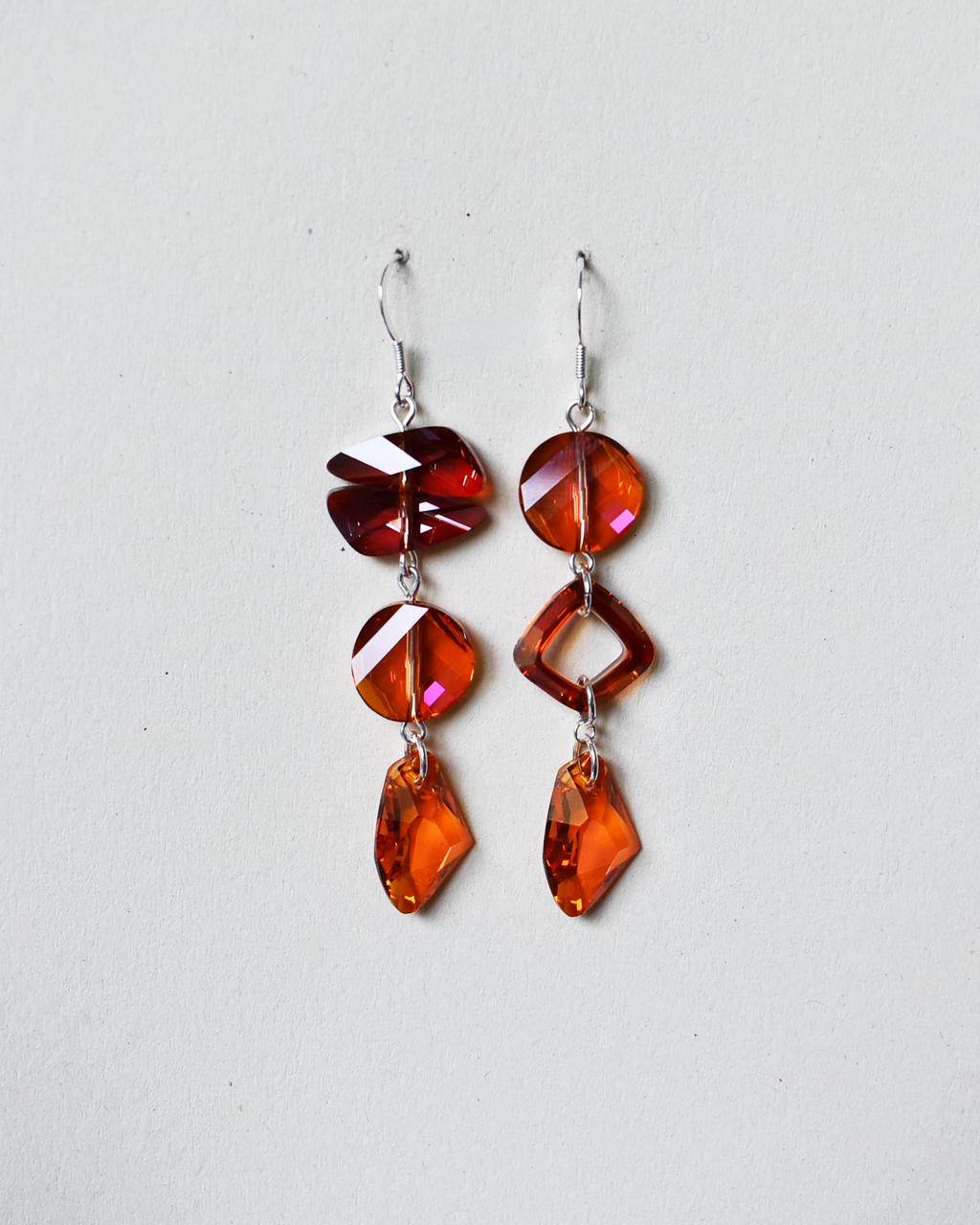'Abstract Sunset III' Asymmetrical Crystal Earrings