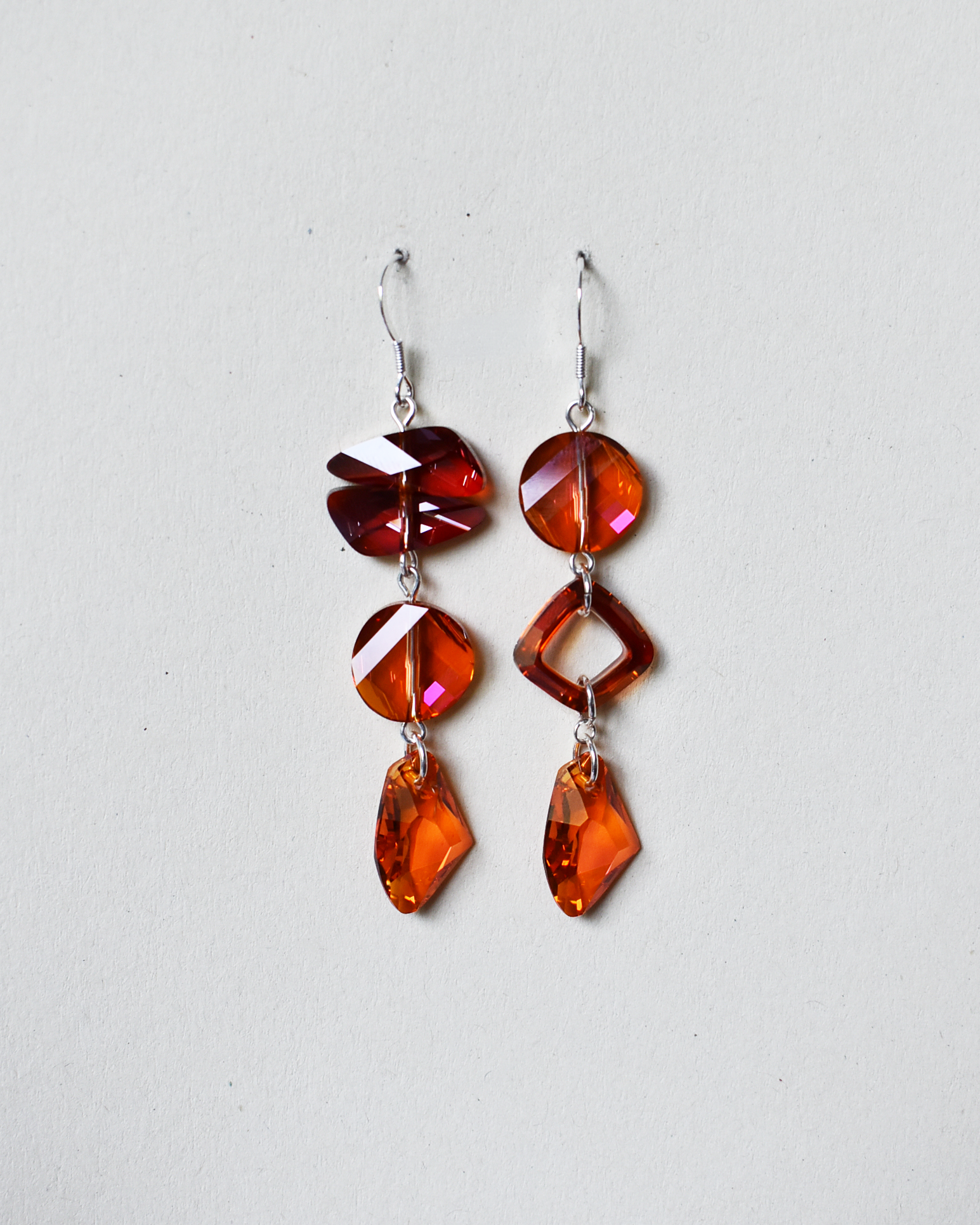 'Abstract Sunset III' Asymmetrical Crystal Earrings