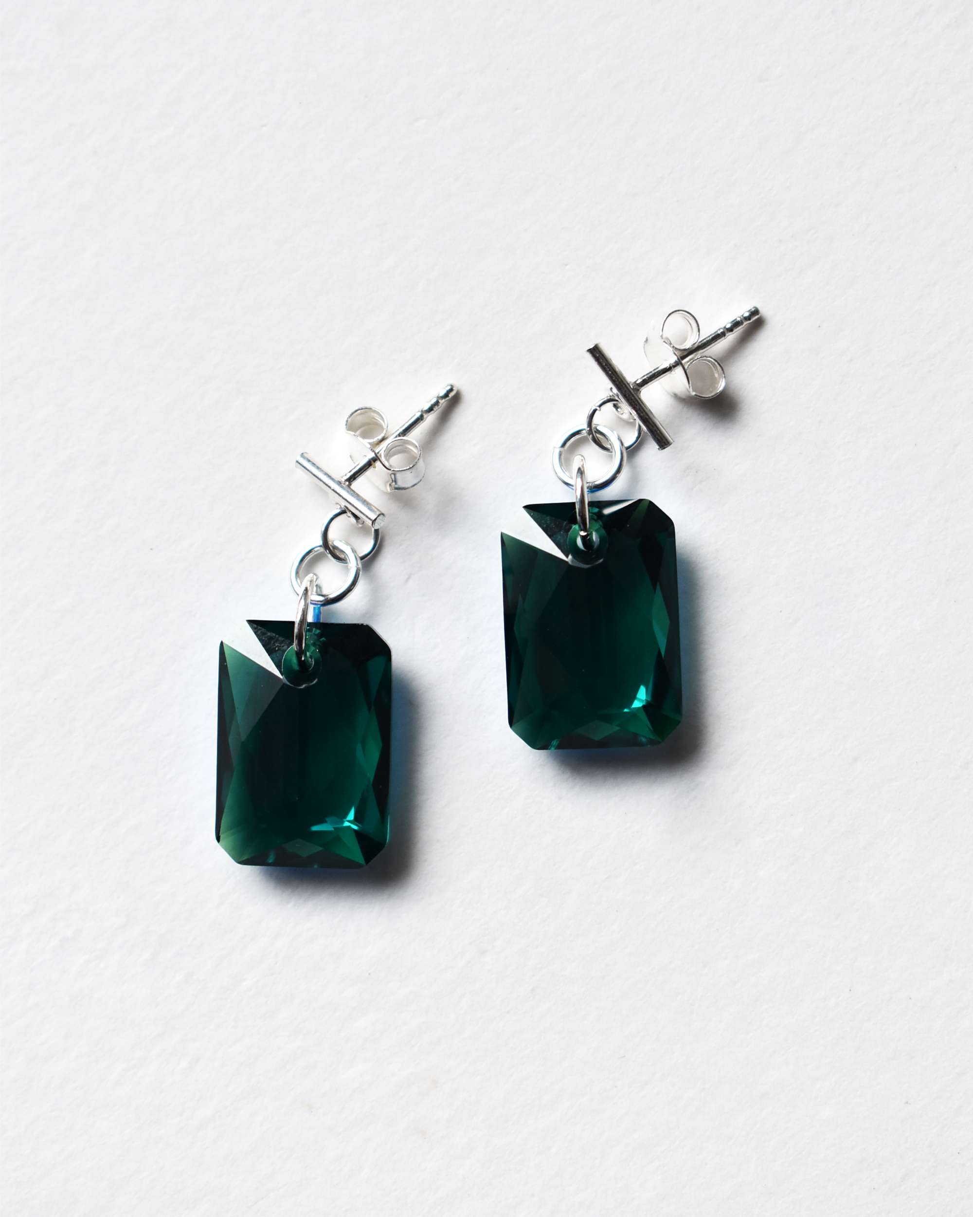 Emerald Crystal Drop T-Bar Earrings