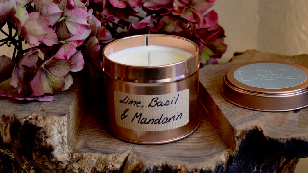 Lime, Basil & Mandarin  Scented Soy Wax Candle in Tin