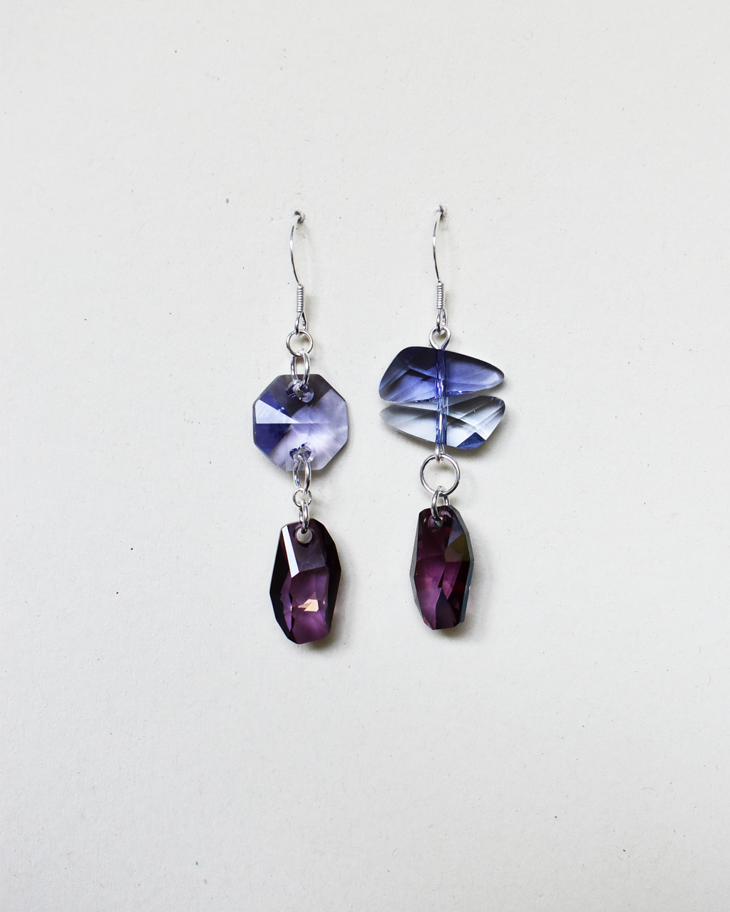 'Lilac & Plum' Asymmetrical Crystal Earrings