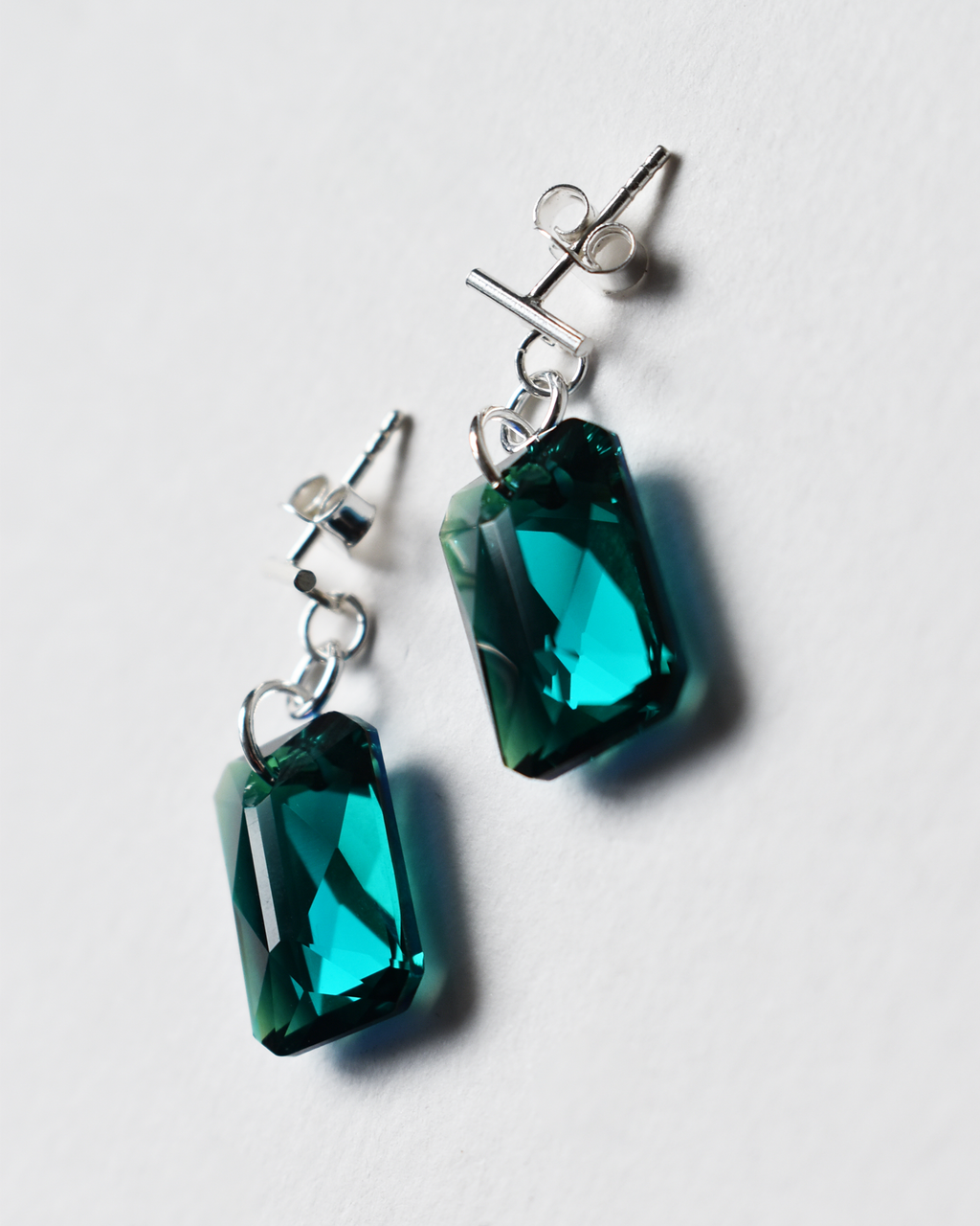 Emerald Crystal Drop T-Bar Earrings
