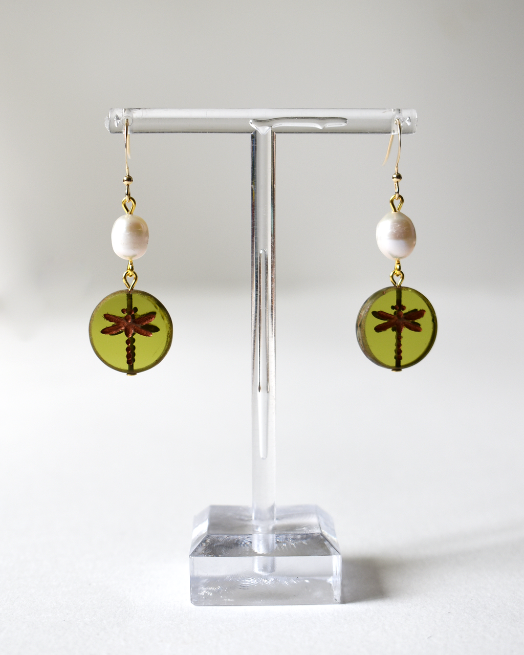Dragonfly Drop Pearl Hook Earrings