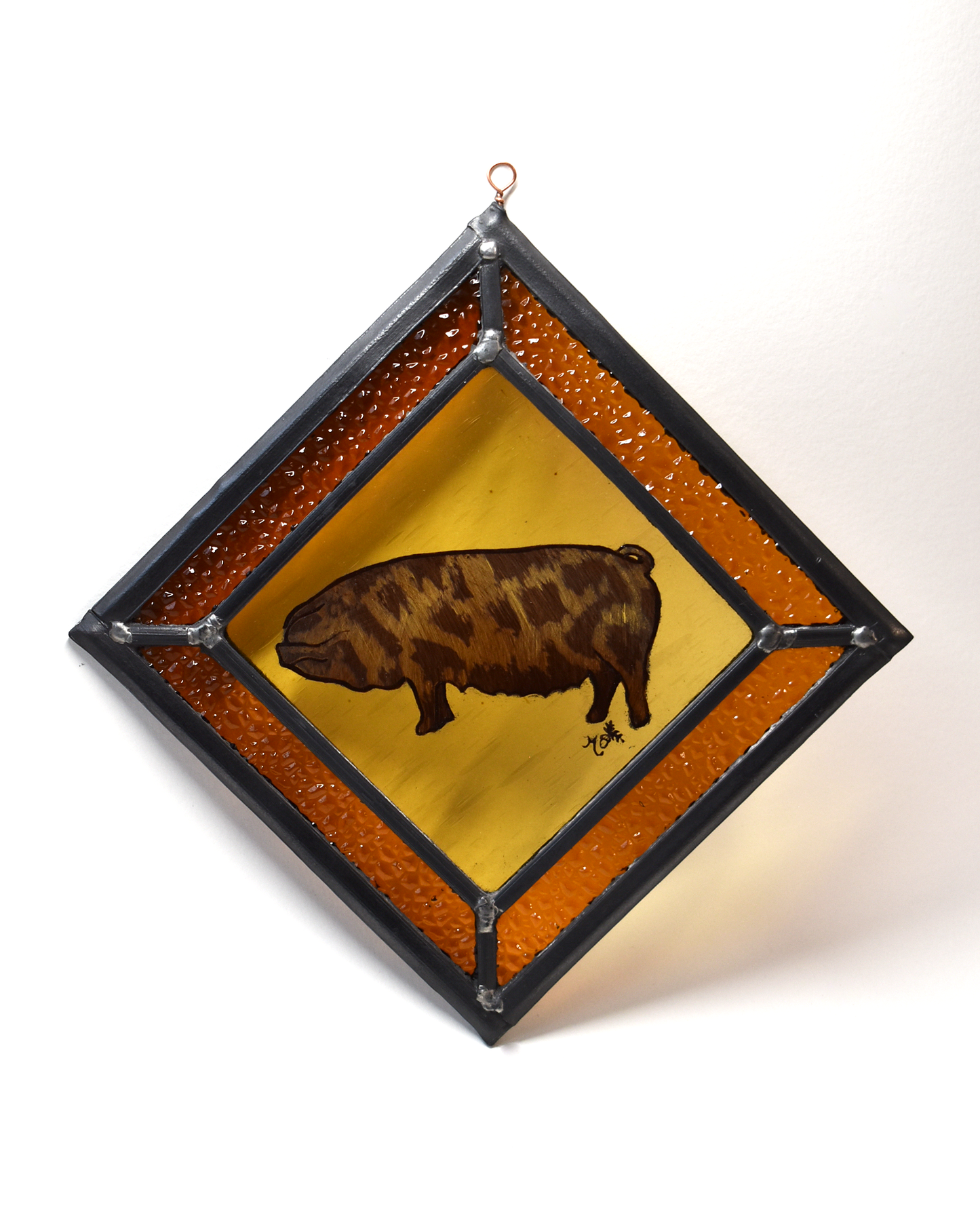 'Pot Belly Pig' - Stained Glass Panel