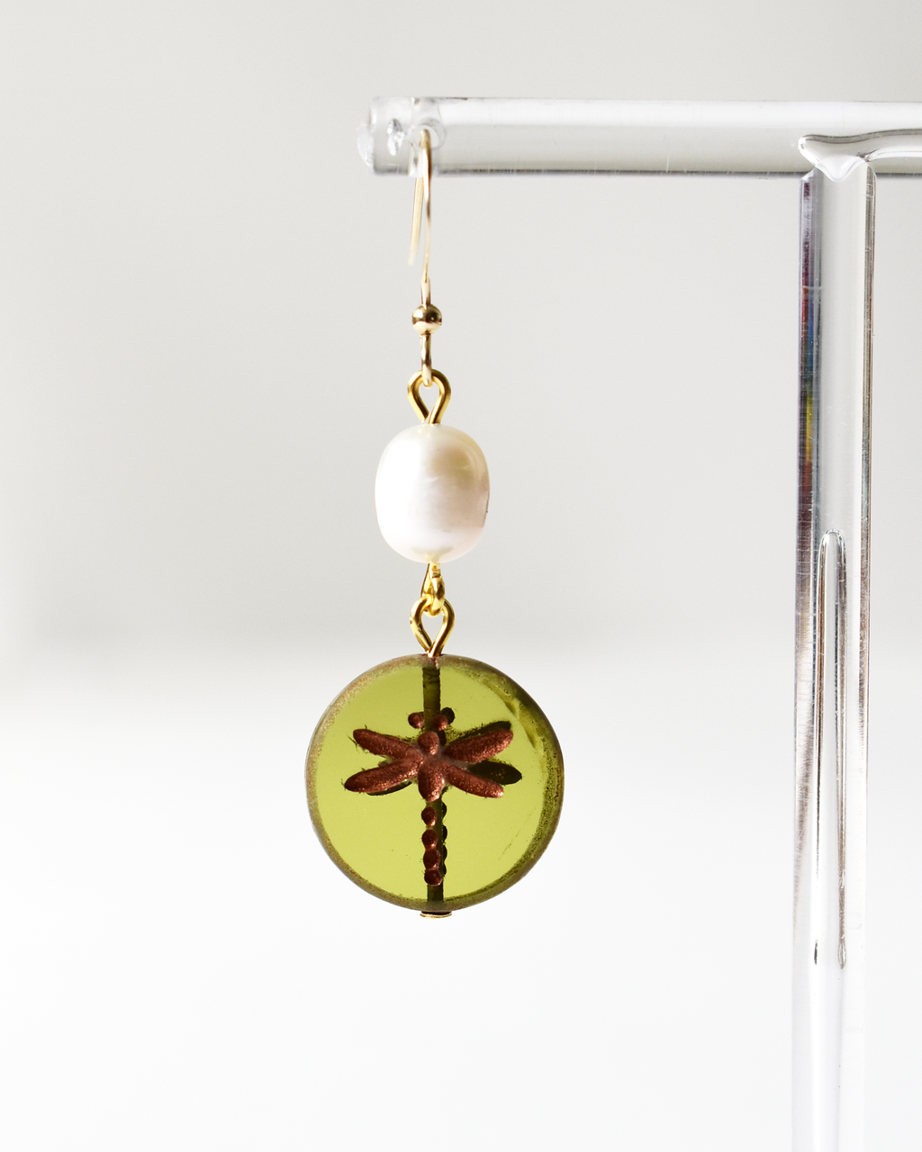 Dragonfly Drop Pearl Hook Earrings