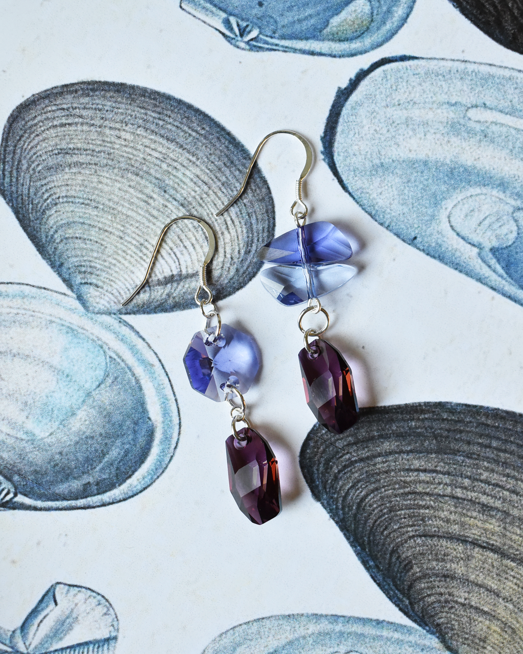 'Lilac & Plum' Asymmetrical Crystal Earrings