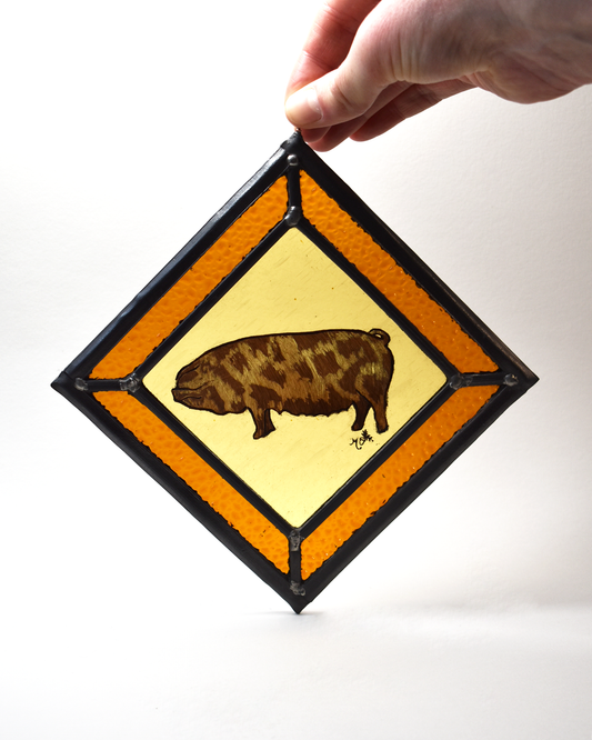 'Pot Belly Pig' - Stained Glass Panel