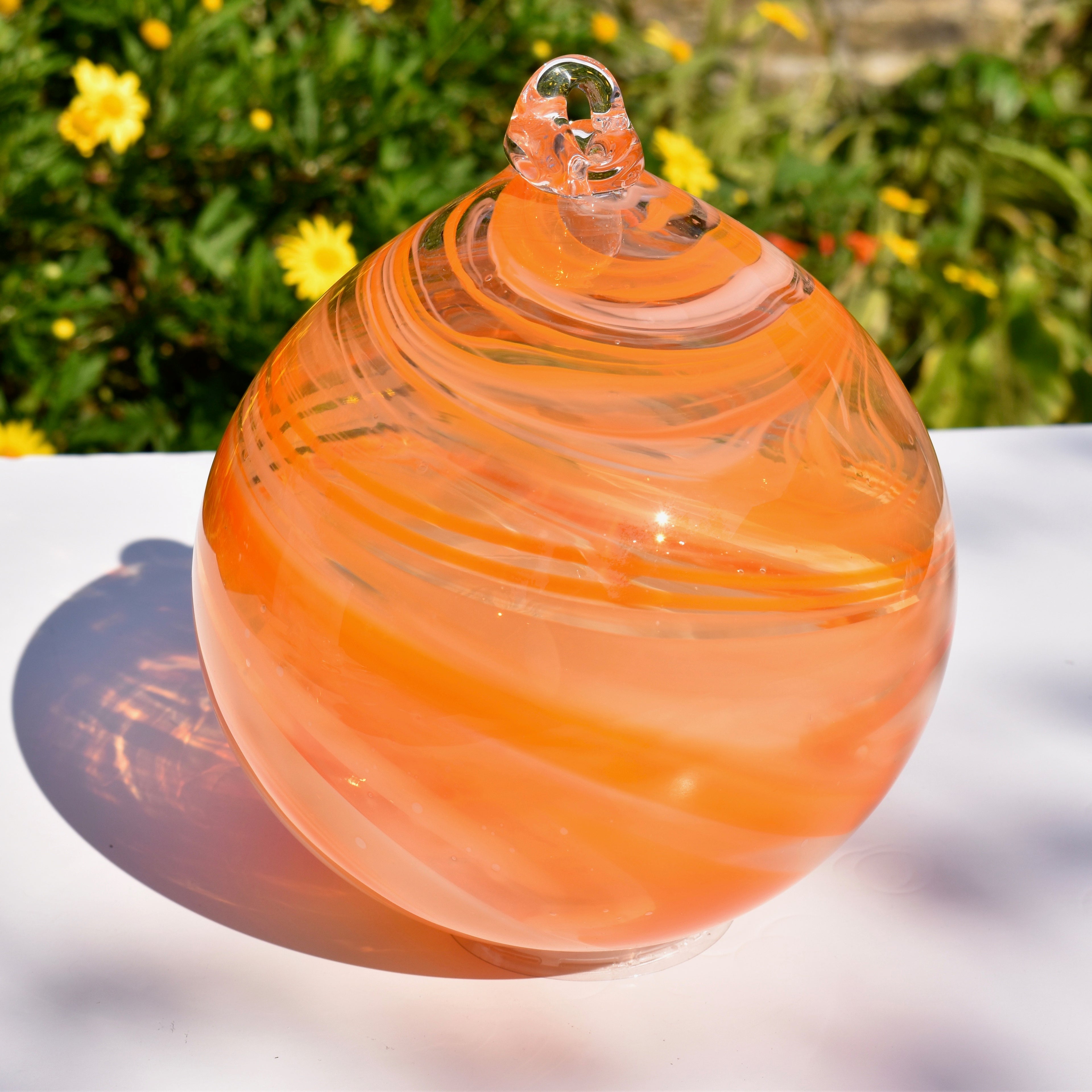 Brilliant Orange and Opal Streaky X-Large Glass Bauble - Corley Studio Shop