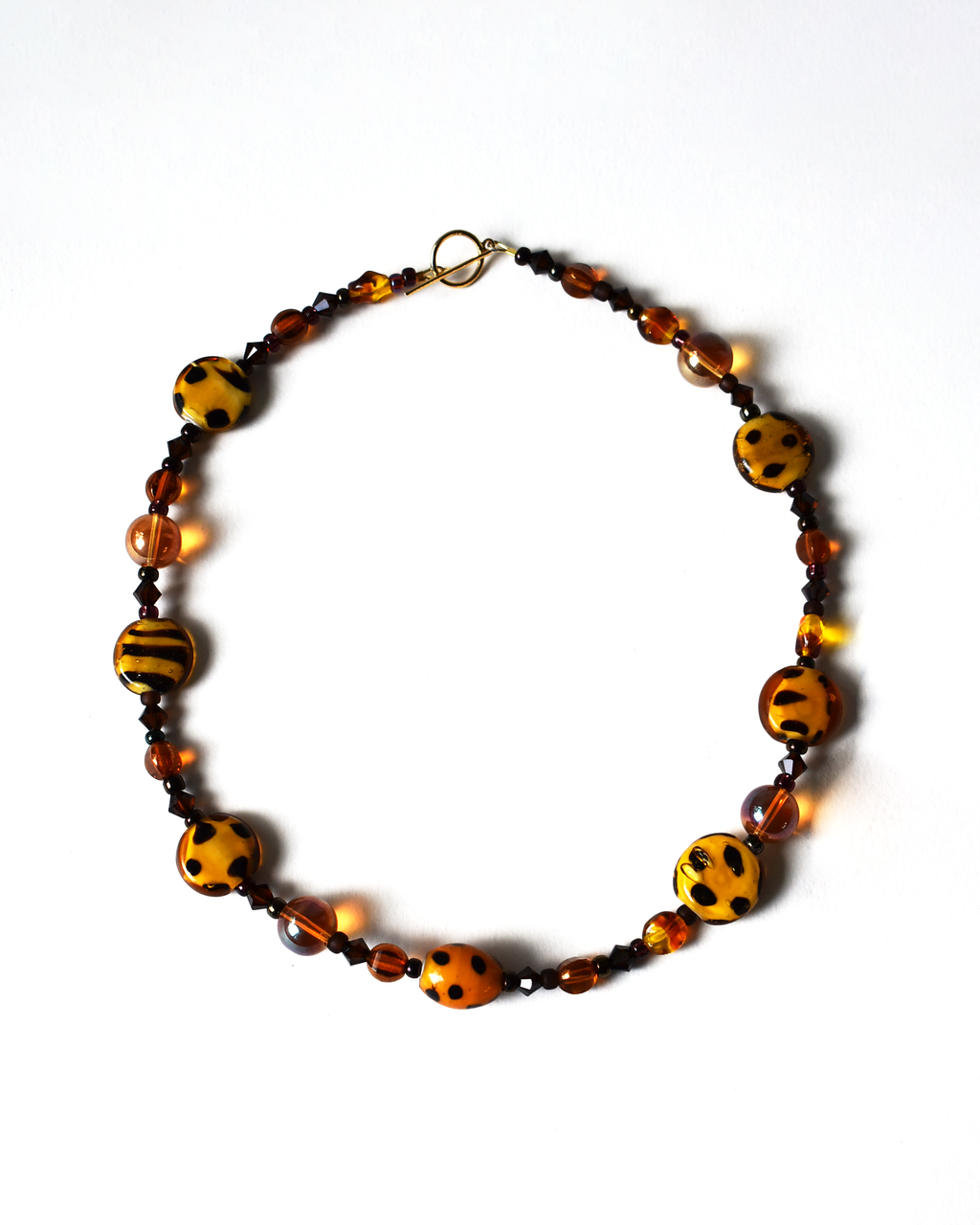 'Stripes & Spots' Amber & Brown Beaded Necklace