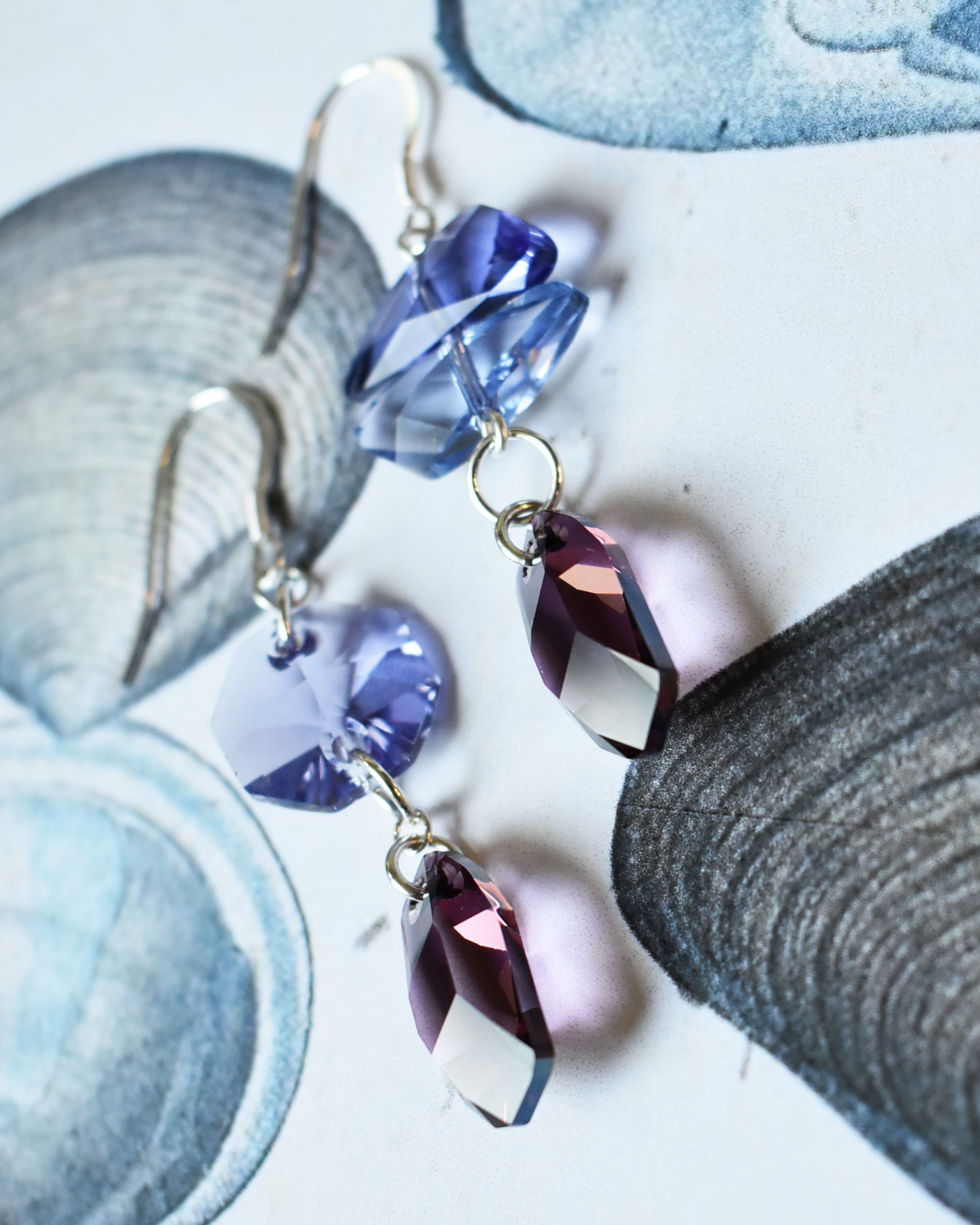 'Lilac & Plum' Asymmetrical Crystal Earrings