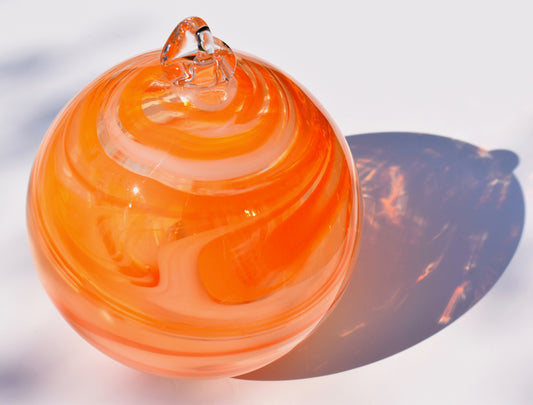 Brilliant Orange and Opal Streaky X-Large Glass Bauble - Corley Studio Shop