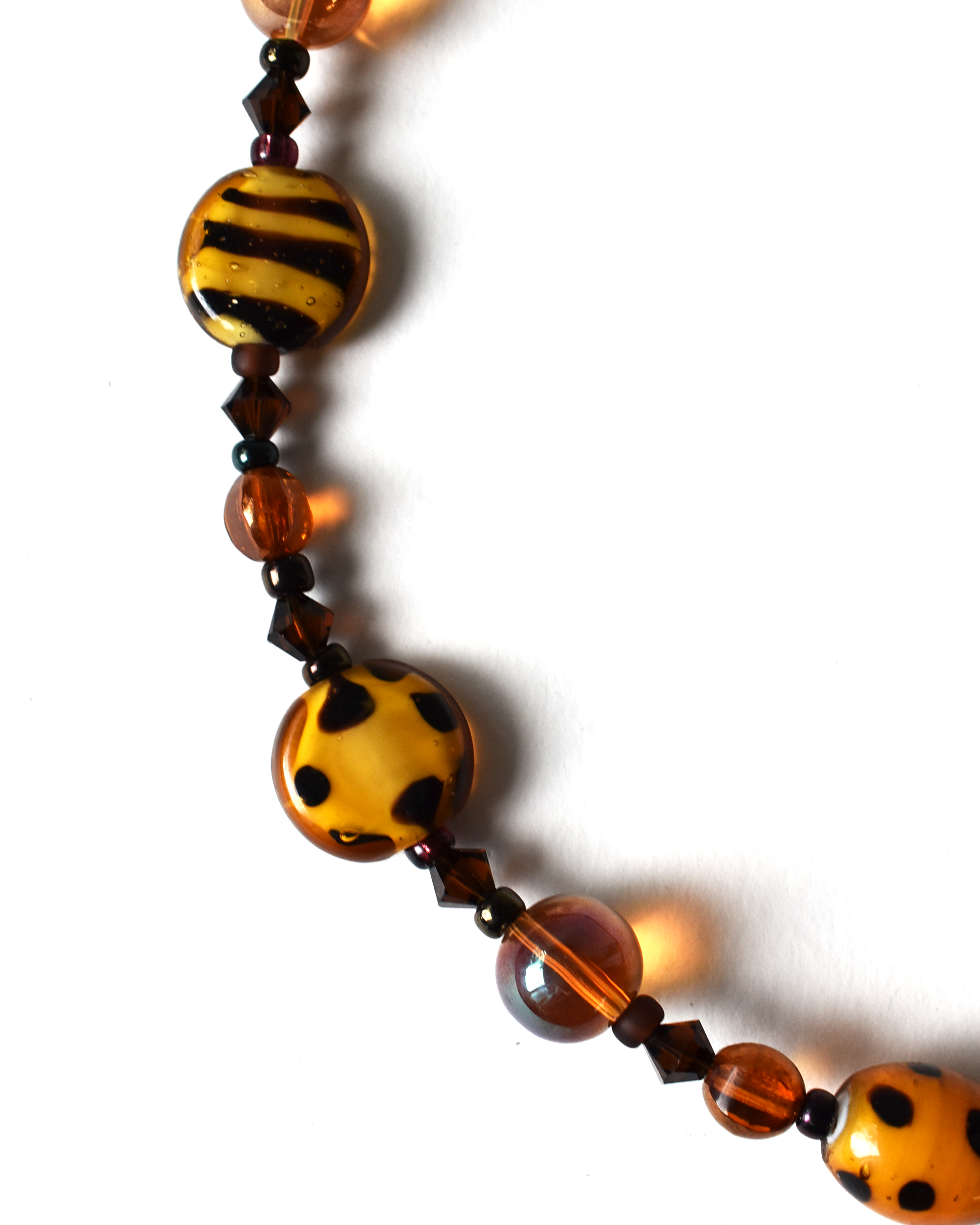 'Stripes & Spots' Amber & Brown Beaded Necklace