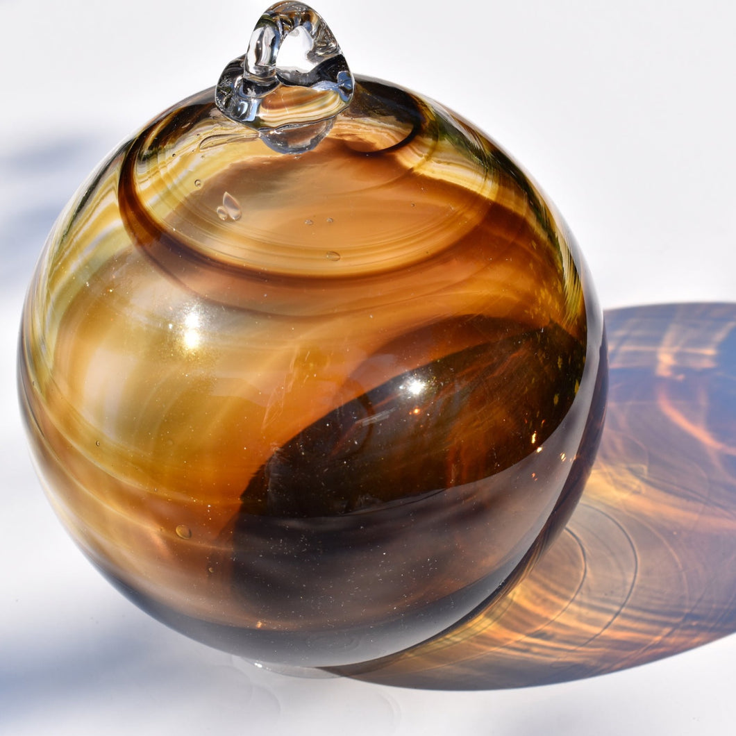 Brown and Amber Streaky Glass Bauble