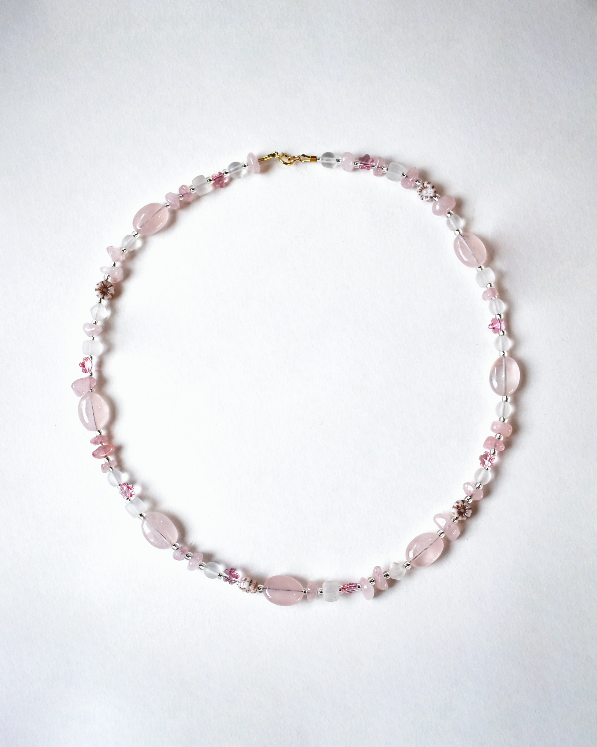 Soft Pink Rose Quartz Floral Necklace